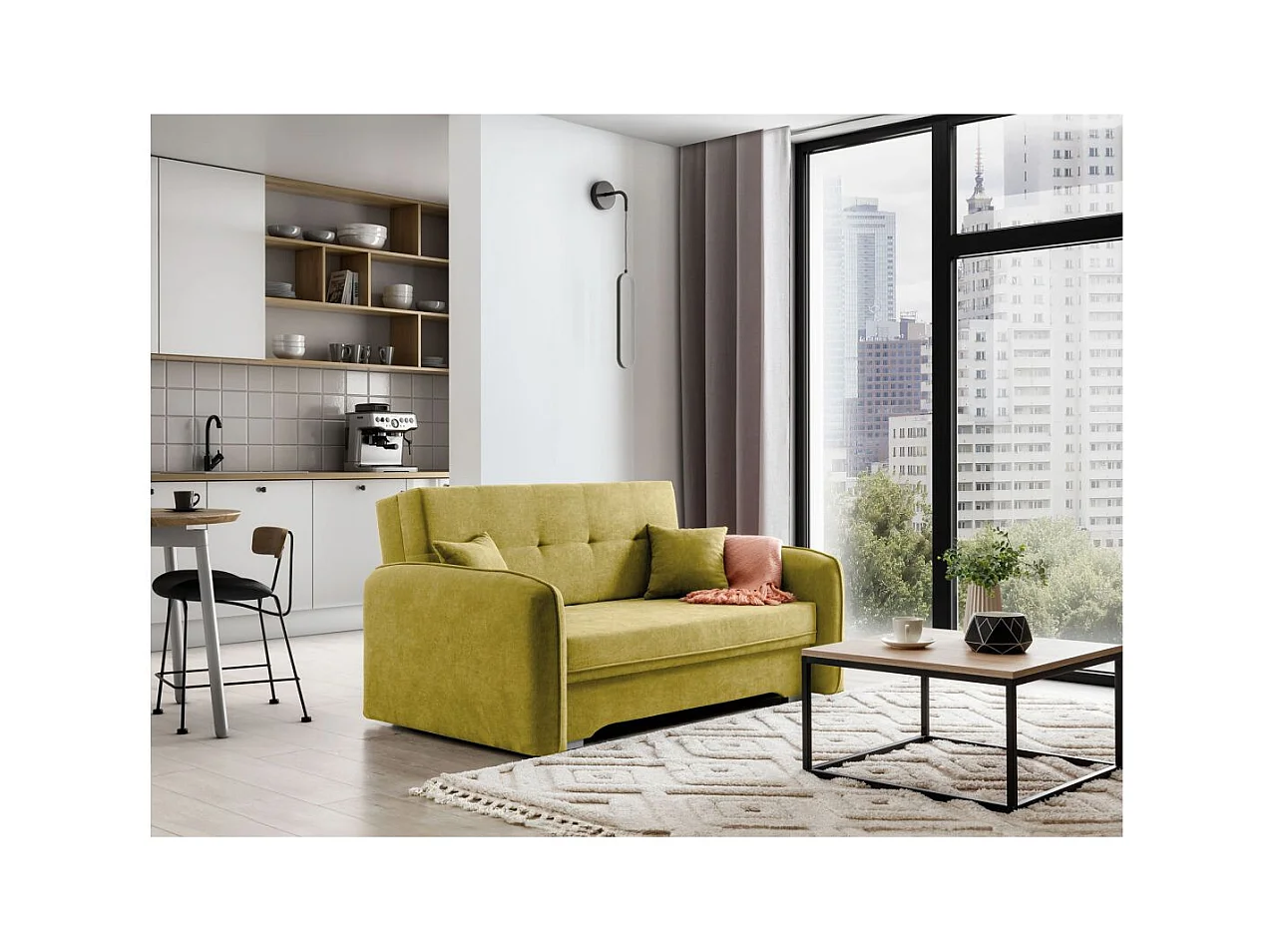 Canapé convertible 2 places SORAYA en tissu - Jaune