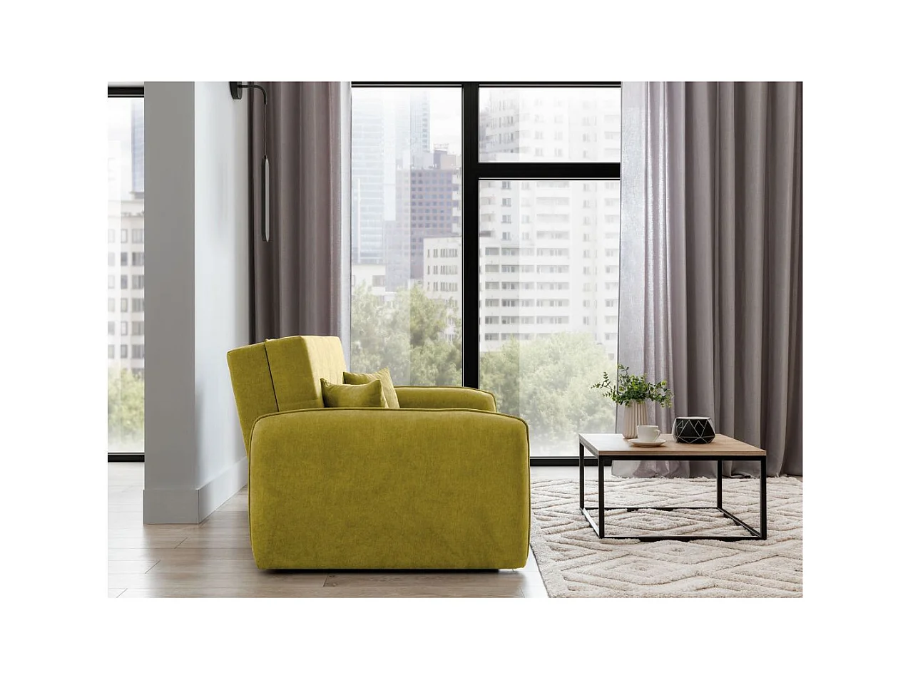 Canapé convertible 2 places SORAYA en tissu - Jaune