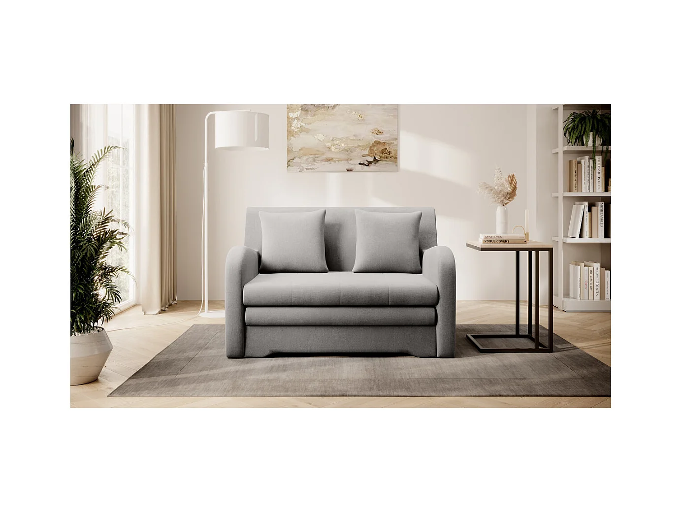 Canapé convertible 2 places SELMA en tissu - Gris clair