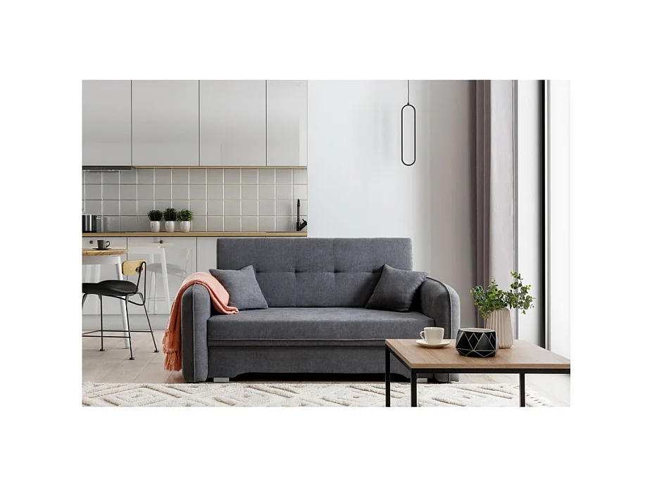 Canapé convertible 2 places SORAYA en tissu - Gris clair