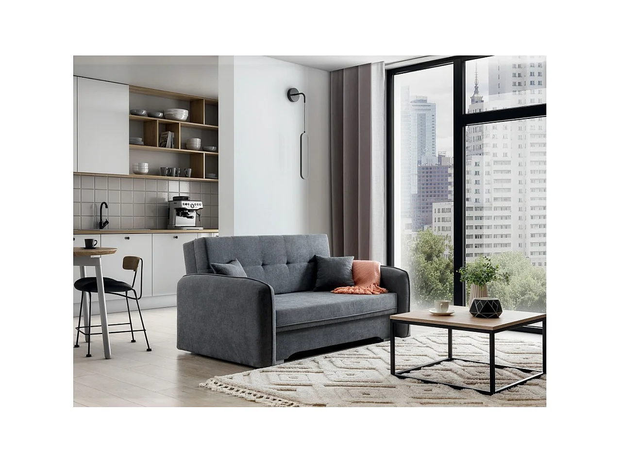 Canapé convertible 2 places SORAYA en tissu - Gris clair