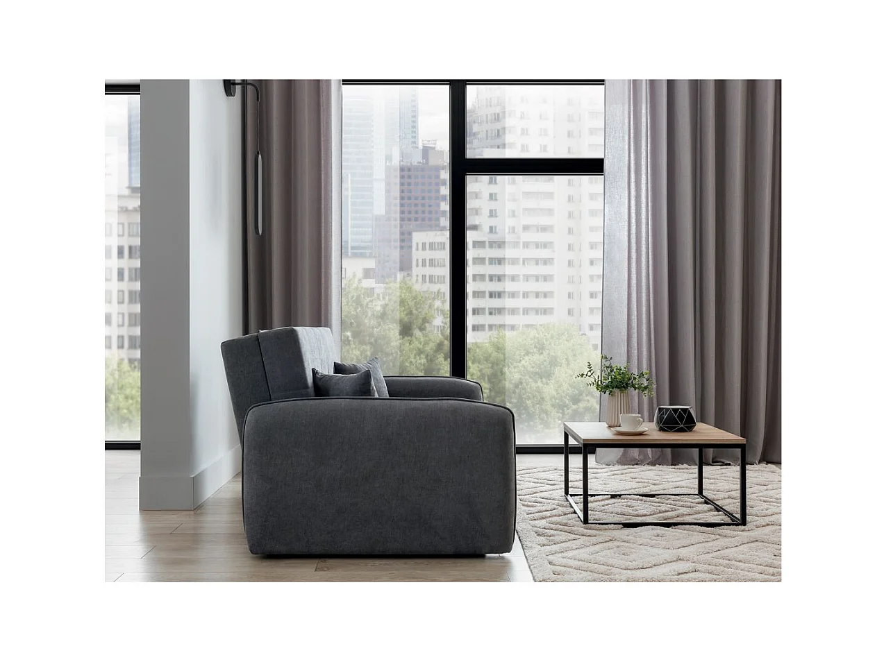 Canapé convertible 2 places SORAYA en tissu - Gris clair