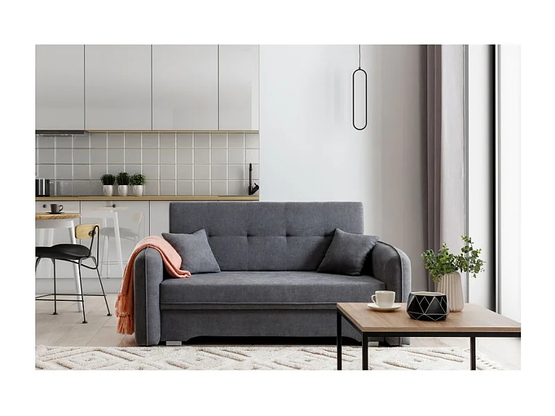 Canapé convertible 2 places SORAYA en tissu - Gris clair