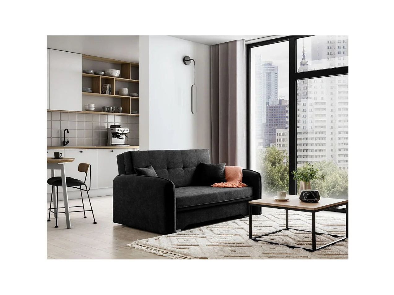 Canapé convertible 2 places SORAYA en tissu - Gris anthracite