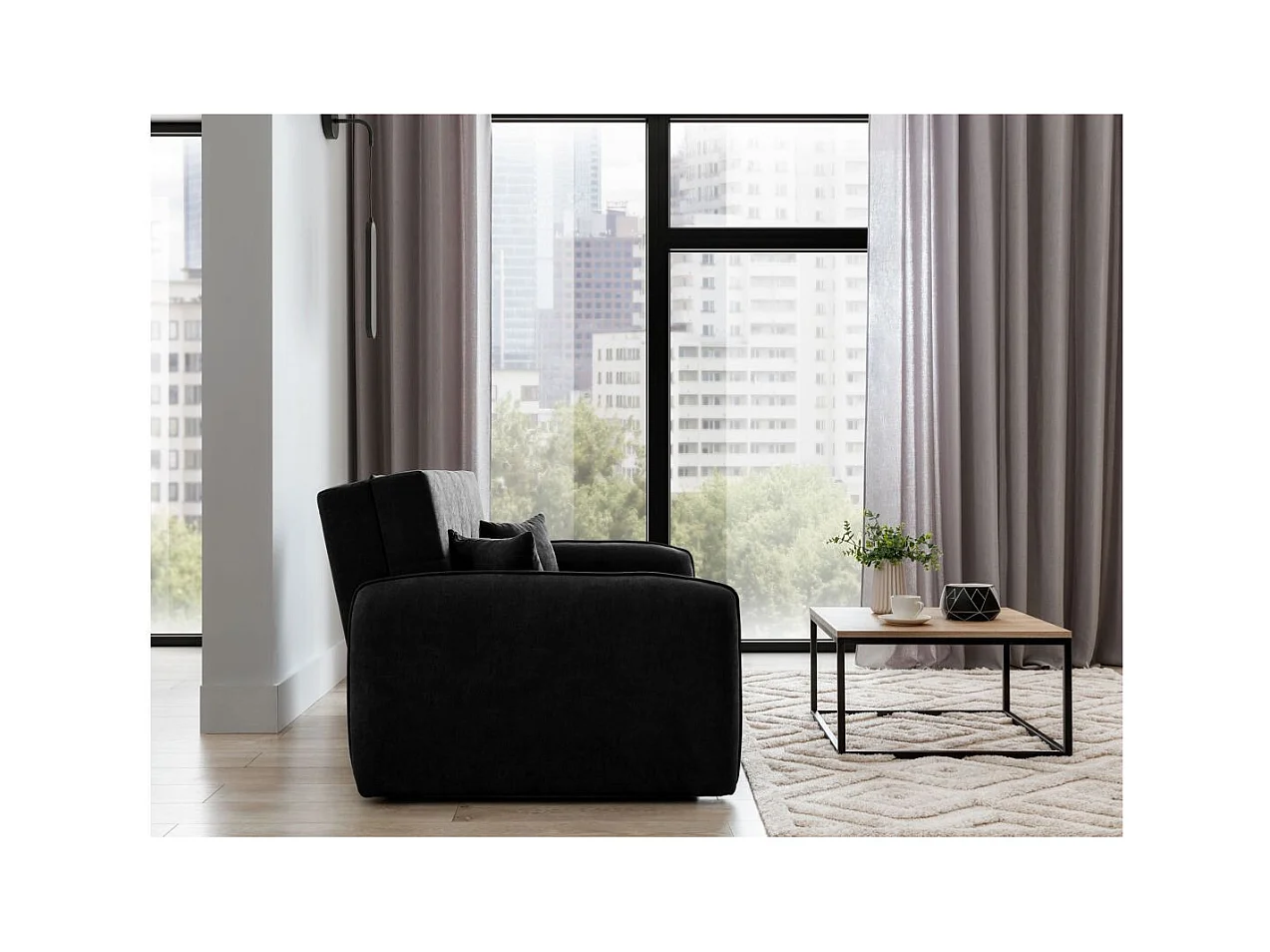 Canapé convertible 2 places SORAYA en tissu - Gris anthracite