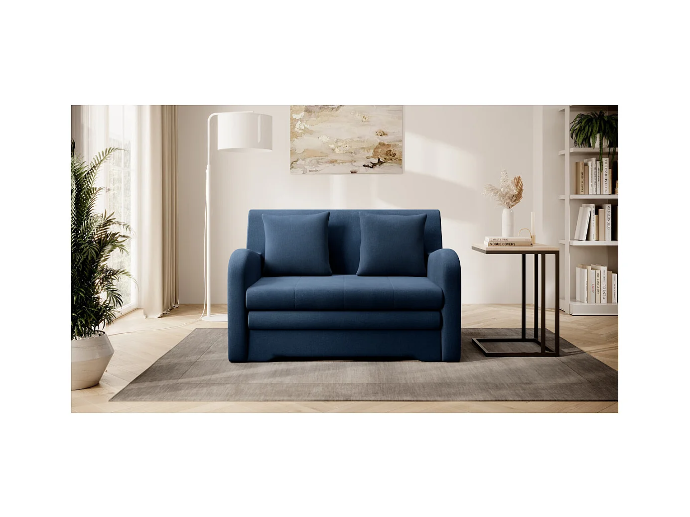 Canapé convertible 2 places SELMA en tissu - Bleu