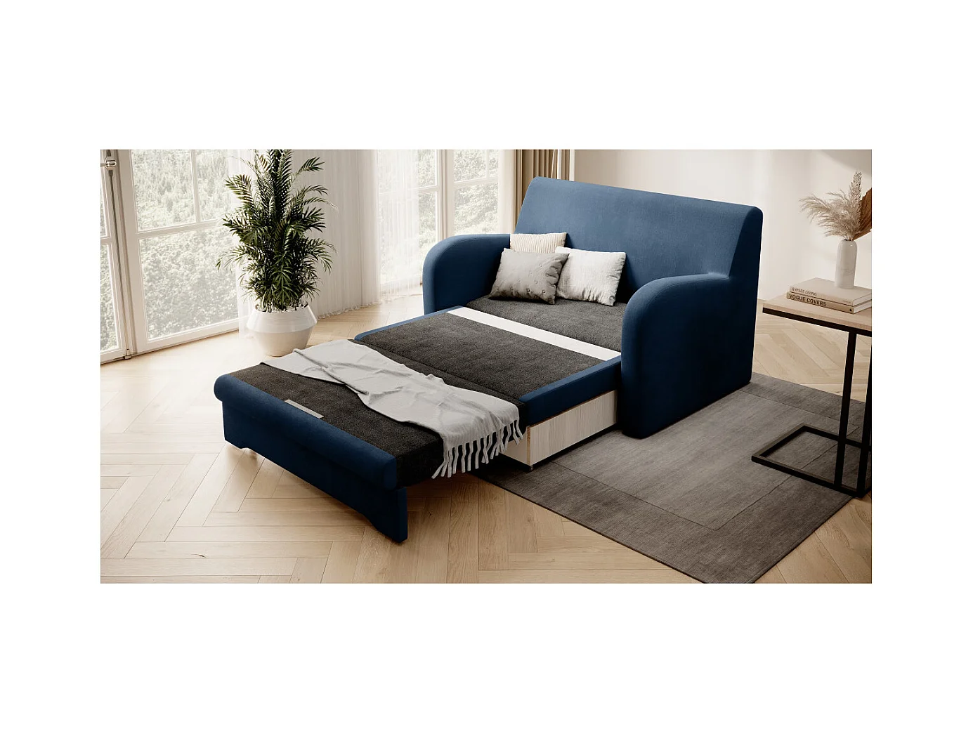 Canapé convertible 2 places SELMA en tissu - Bleu