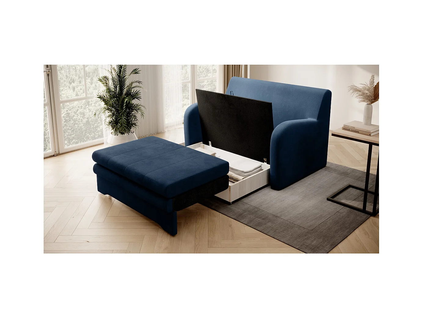 Canapé convertible 2 places SELMA en tissu - Bleu