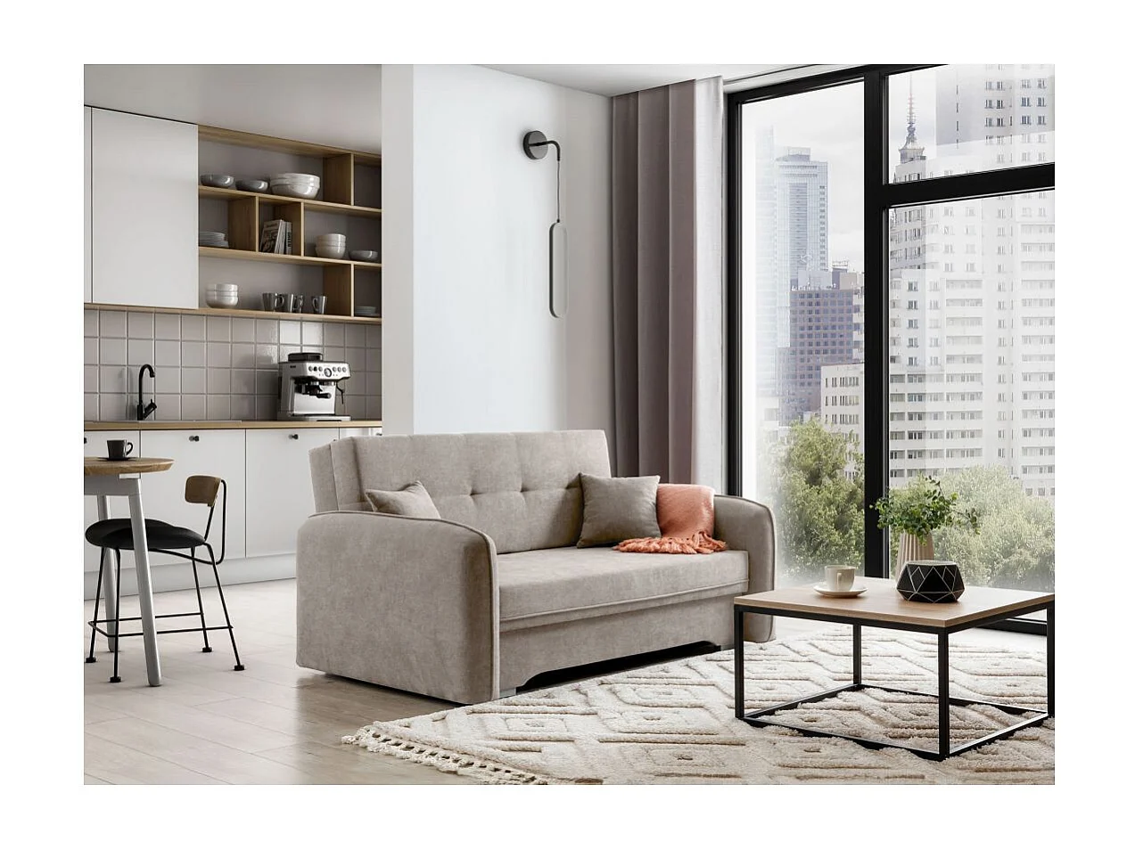 Canapé convertible 2 places SORAYA en tissu - Beige