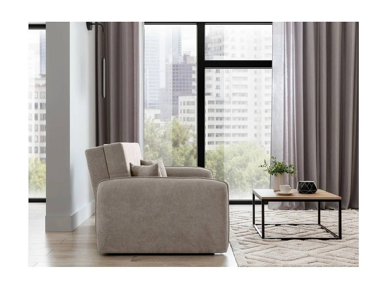 Canapé convertible 2 places SORAYA en tissu - Beige