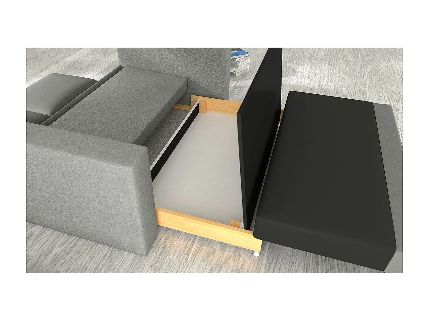 Canapé convertible 2 places ZORA en tissu - Gris clair