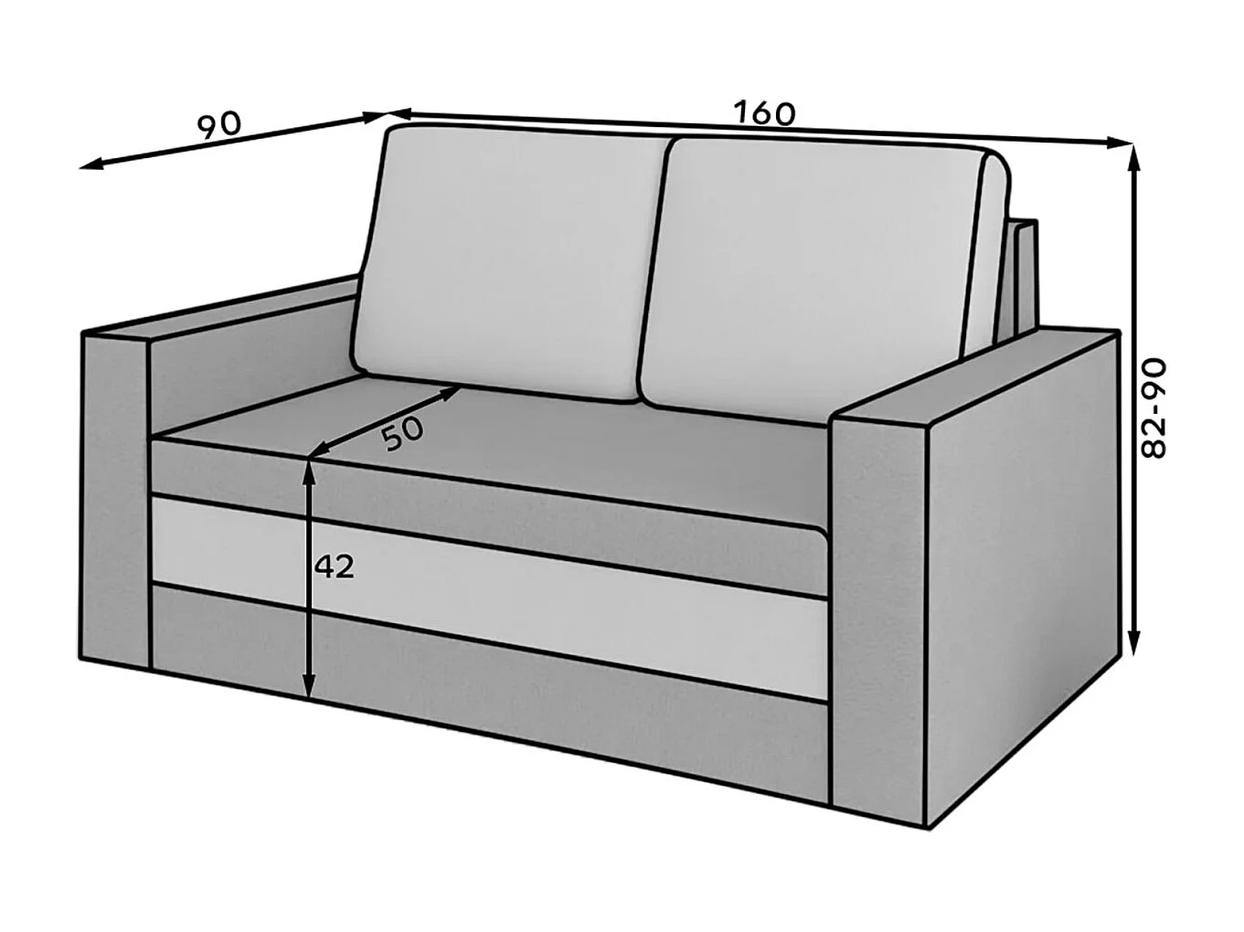 Canapé convertible 2 places ZORA en tissu - Gris clair