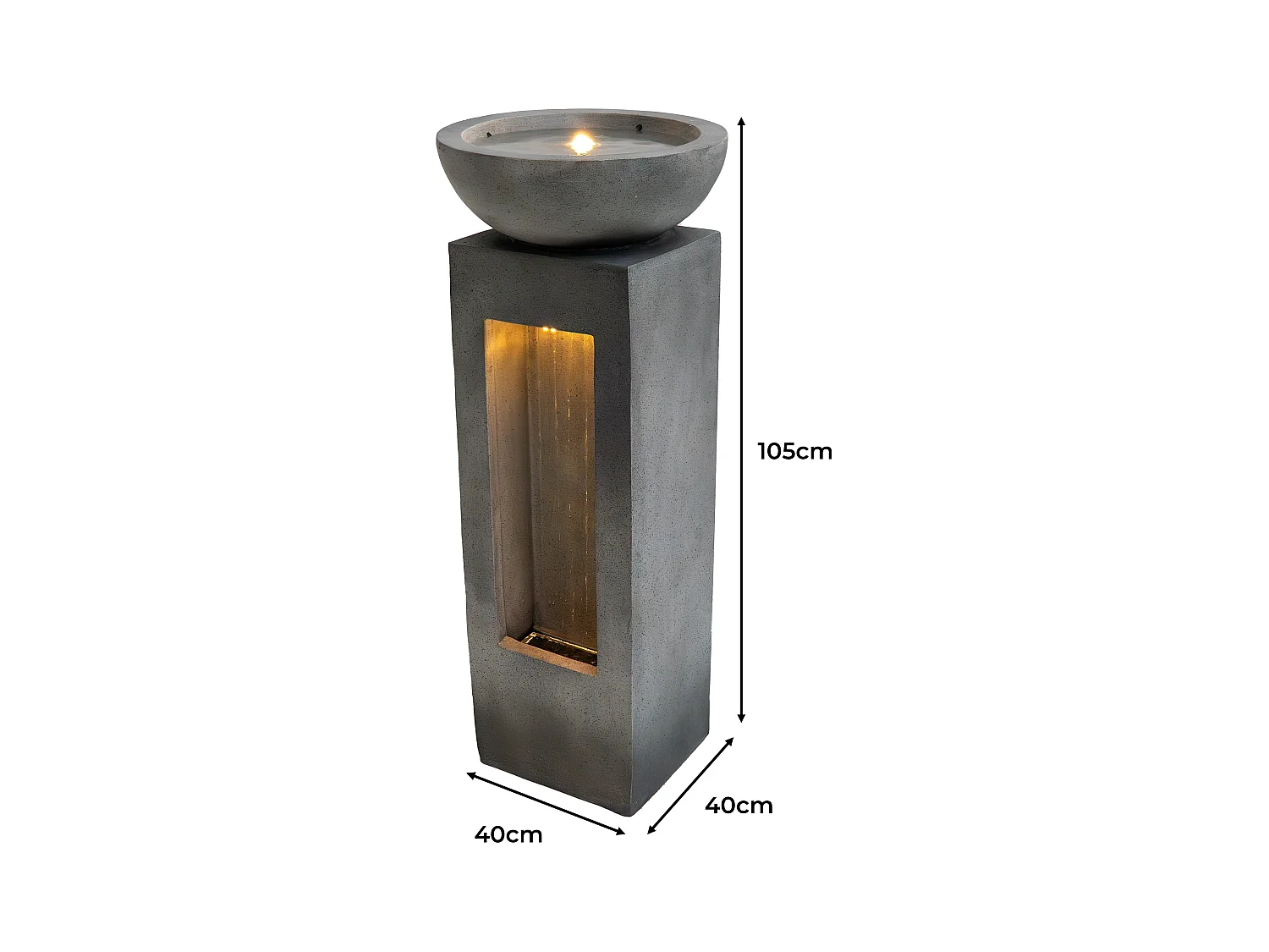 Kaskadierende Outdoor-Wasseranlage – Elektrischer Gartenbrunnen aus Zement in Grau – 2 warmweiße LED-Leuchten – Serenity Falls
