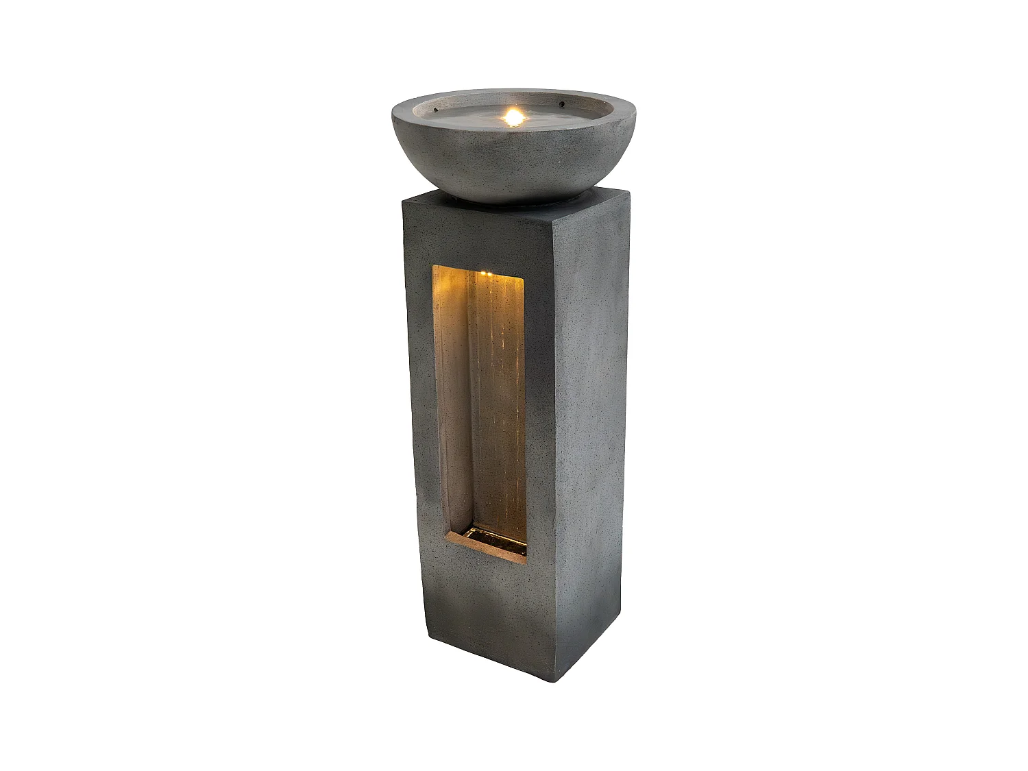 Fontana Cascata da Esterno in Cemento Grigio con 2 Luci LED Bianche Calde, Pompa Elettrica con Cavo da 7m, Decorazione da Giardino Serenity Falls + Spazzola Inclusa