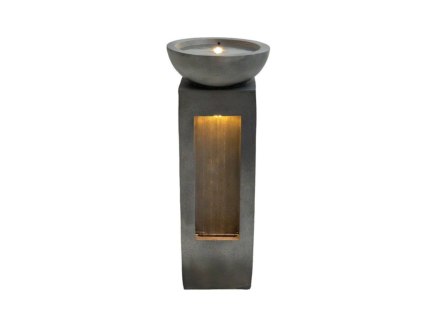 Fontana Cascata da Esterno in Cemento Grigio con 2 Luci LED Bianche Calde, Pompa Elettrica con Cavo da 7m, Decorazione da Giardino Serenity Falls + Spazzola Inclusa