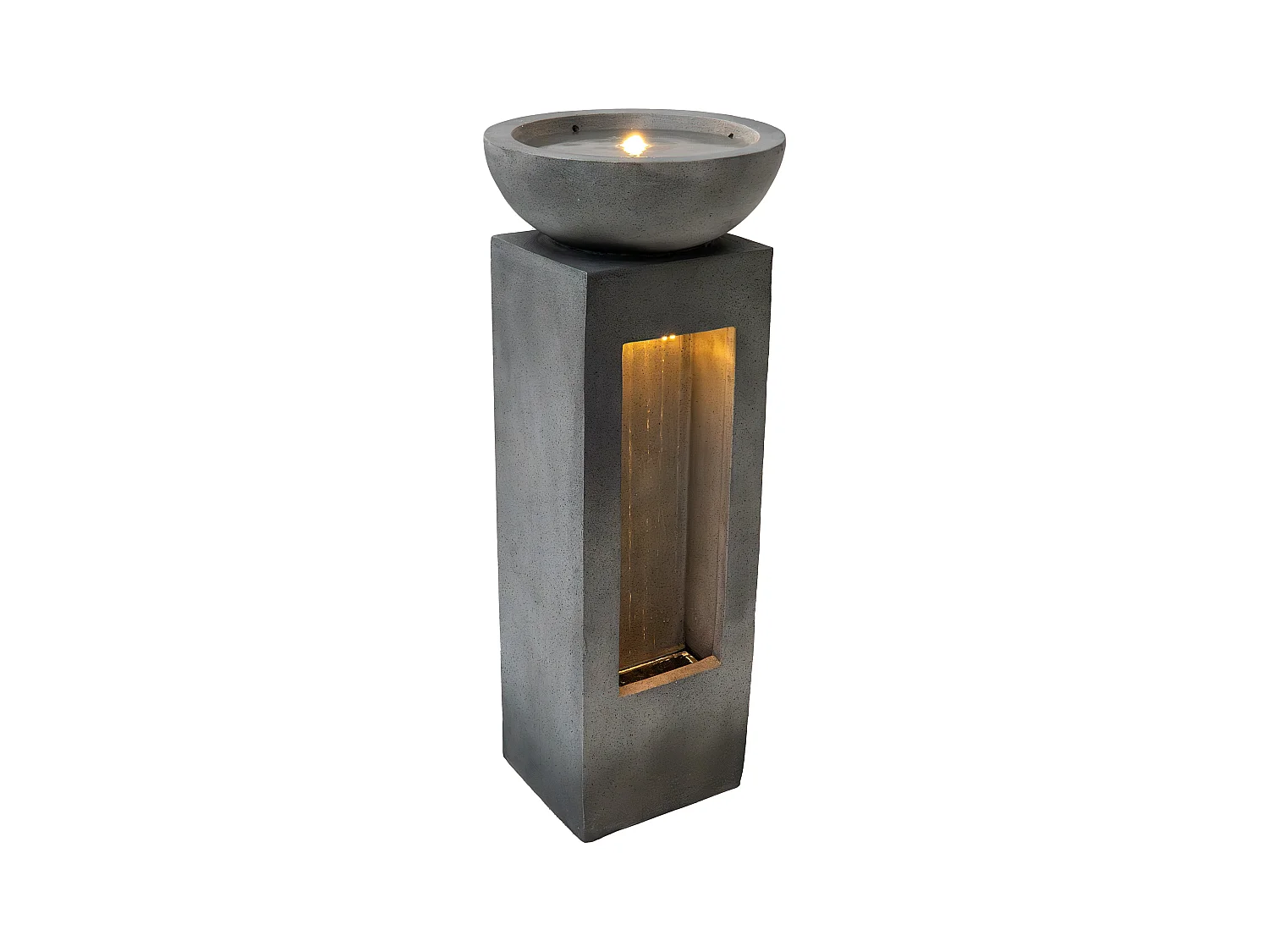 Fontana Cascata da Esterno in Cemento Grigio con 2 Luci LED Bianche Calde, Pompa Elettrica con Cavo da 7m, Decorazione da Giardino Serenity Falls + Spazzola Inclusa