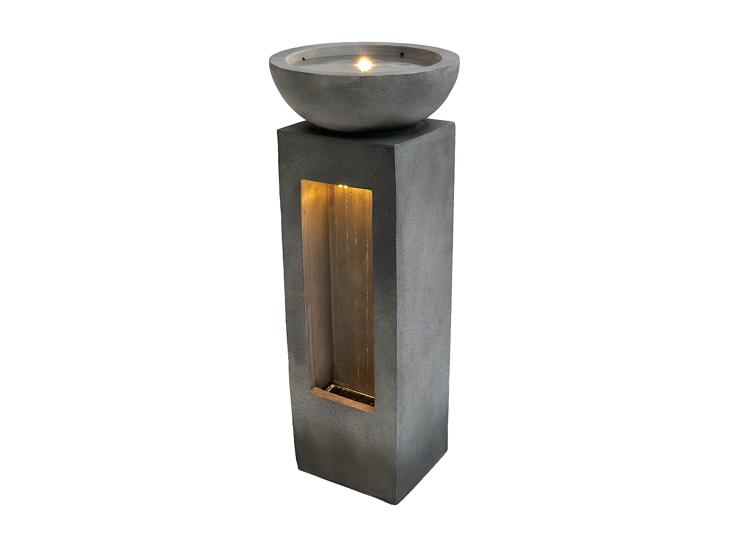 Fontana Cascata da Esterno in Cemento Grigio con 2 Luci LED Bianche Calde, Pompa Elettrica con Cavo da 7m, Decorazione da Giardino Serenity Falls + Spazzola Inclusa