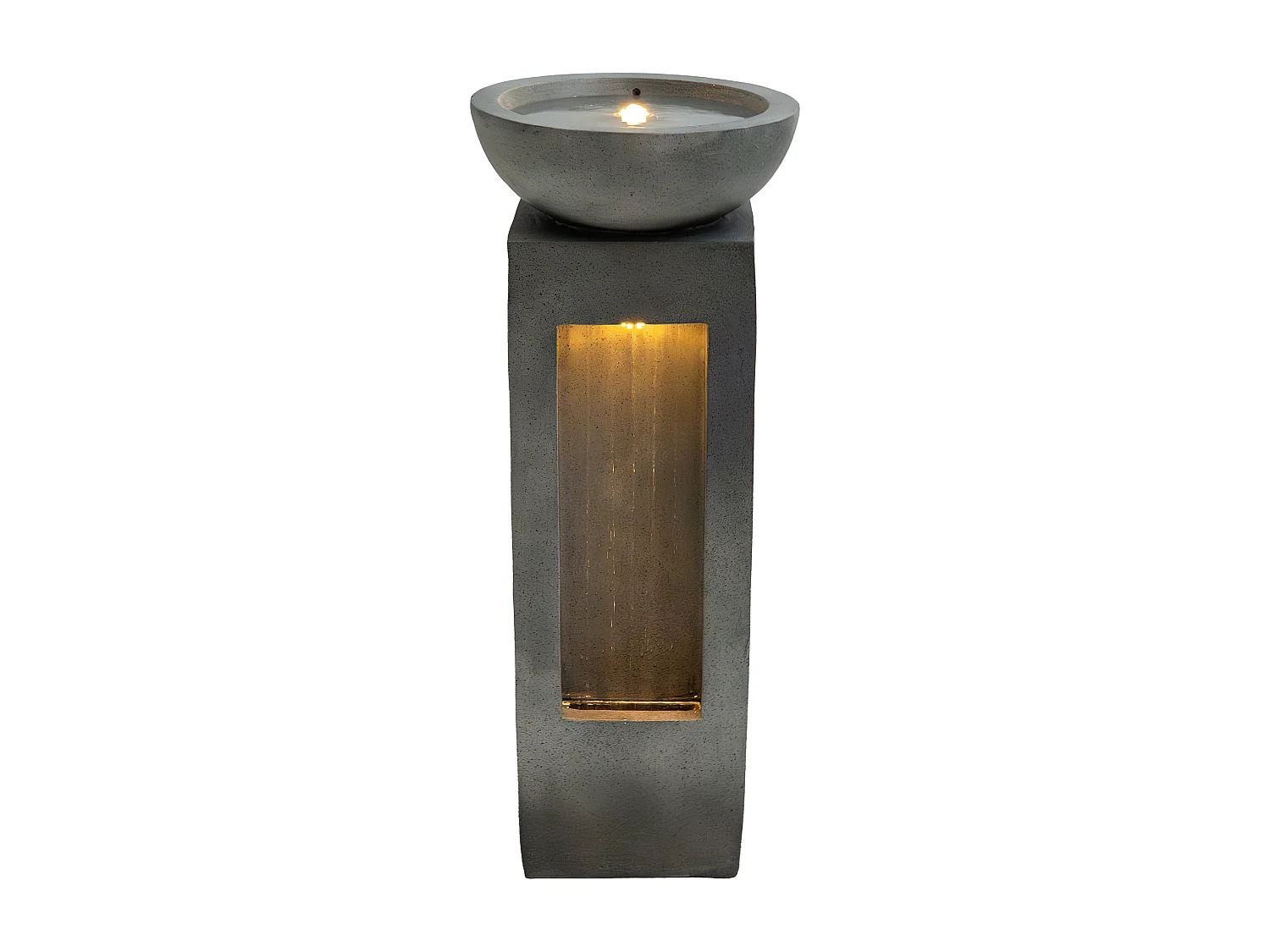 Fontana Cascata da Esterno in Cemento Grigio con 2 Luci LED Bianche Calde, Pompa Elettrica con Cavo da 7m, Decorazione da Giardino Serenity Falls + Spazzola Inclusa