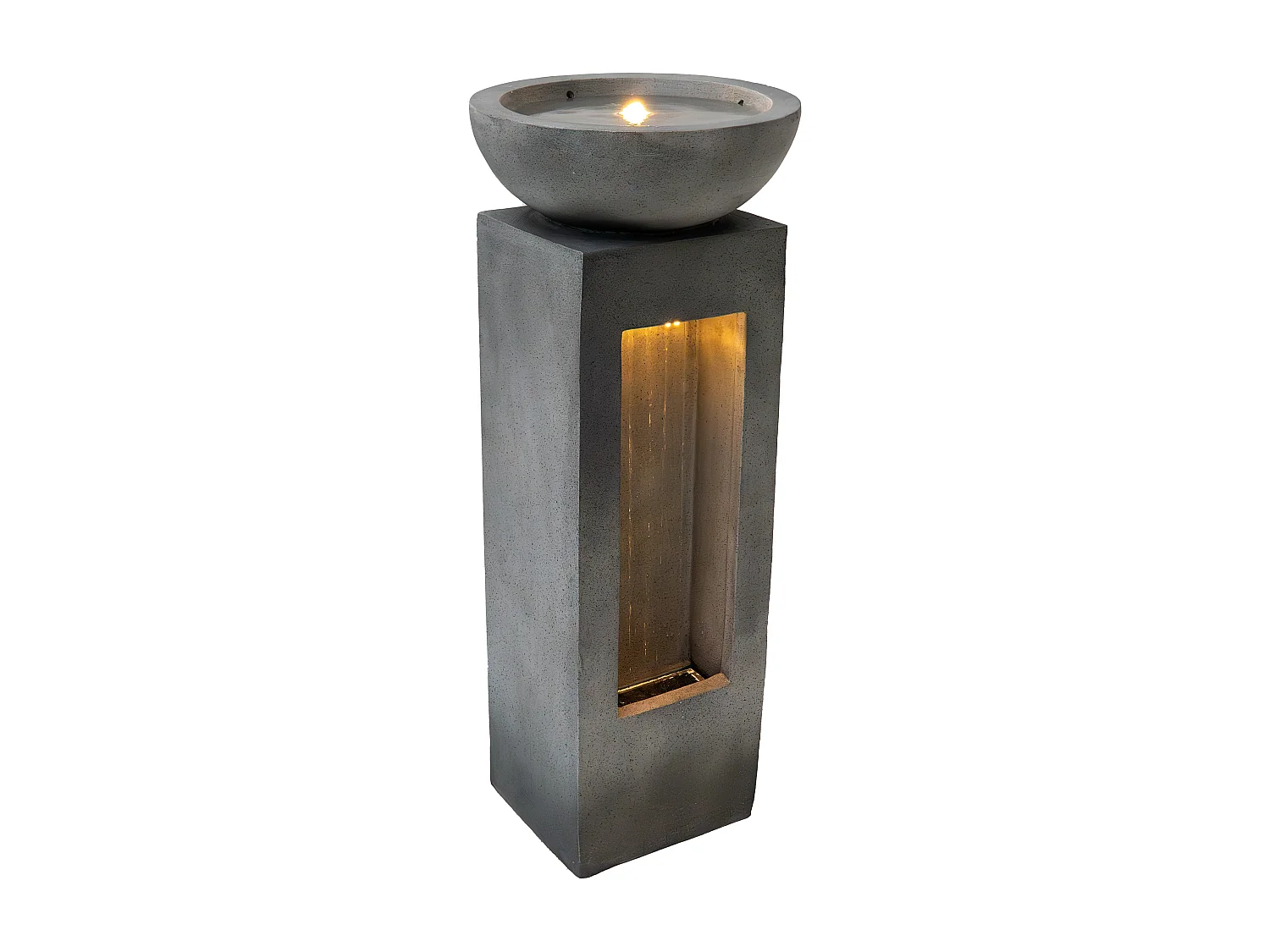 Fontana Cascata da Esterno in Cemento Grigio con 2 Luci LED Bianche Calde, Pompa Elettrica con Cavo da 7m, Decorazione da Giardino Serenity Falls + Spazzola Inclusa