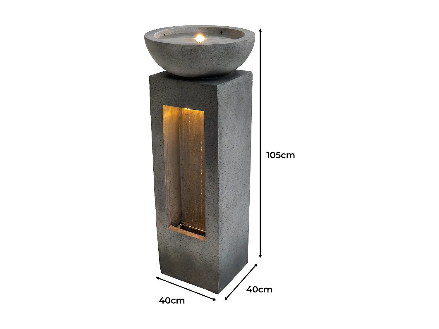 Fontana Cascata da Esterno in Cemento Grigio con 2 Luci LED Bianche Calde, Pompa Elettrica con Cavo da 7m, Decorazione da Giardino Serenity Falls + Spazzola Inclusa