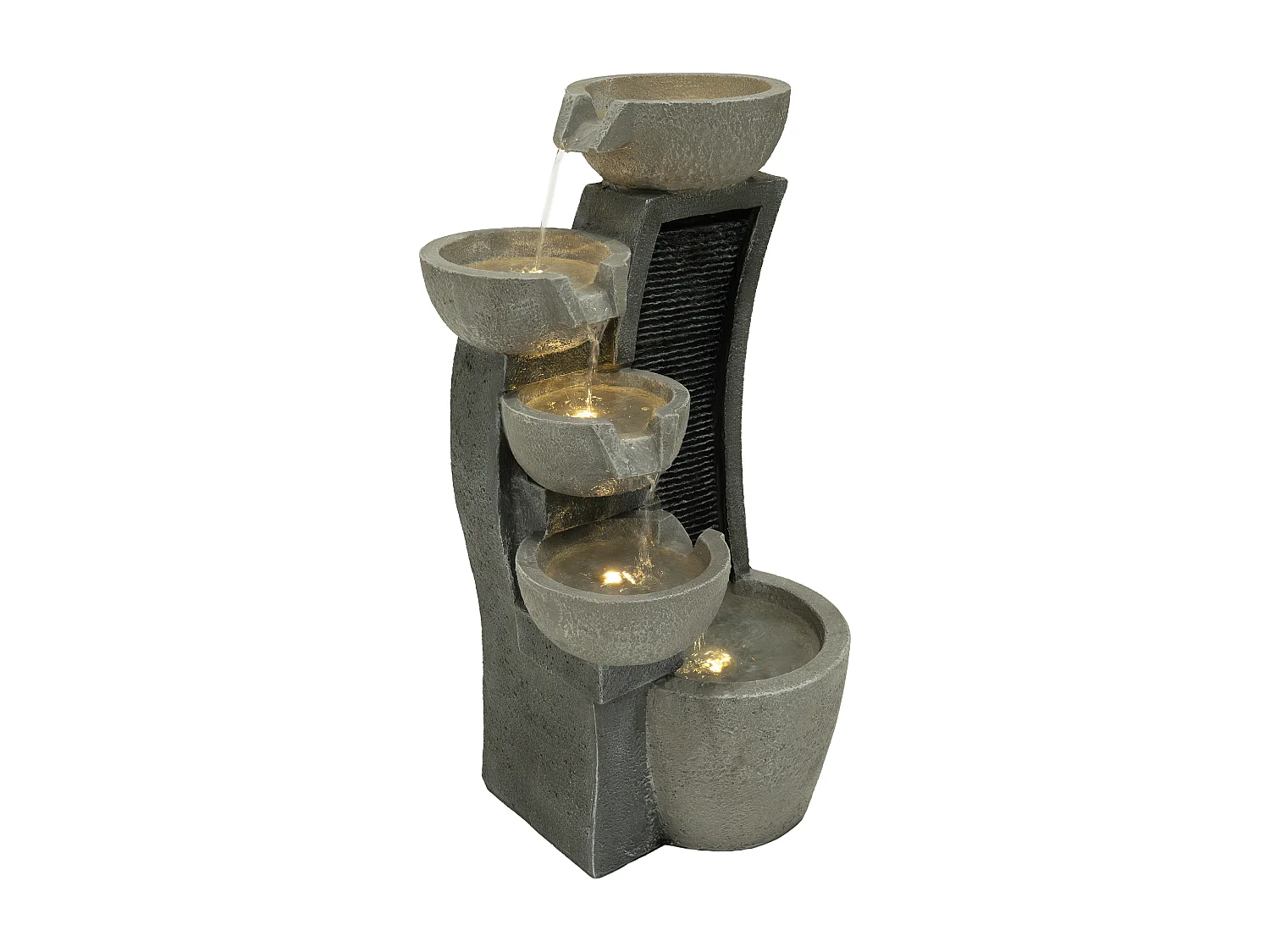 Kaskadierende Outdoor-Wasseranlage – Elektrischer Gartenbrunnen in Grau – 5 warmweiße LED-Leuchten – Sleek Streams