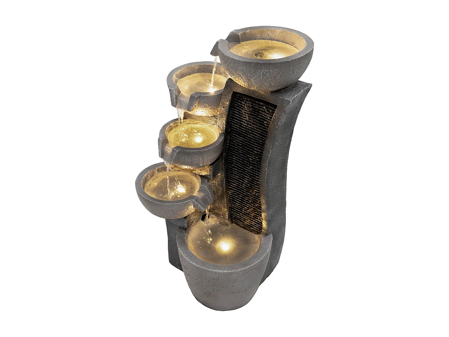 Kaskadierende Outdoor-Wasseranlage – Elektrischer Gartenbrunnen in Grau – 5 warmweiße LED-Leuchten – Sleek Streams