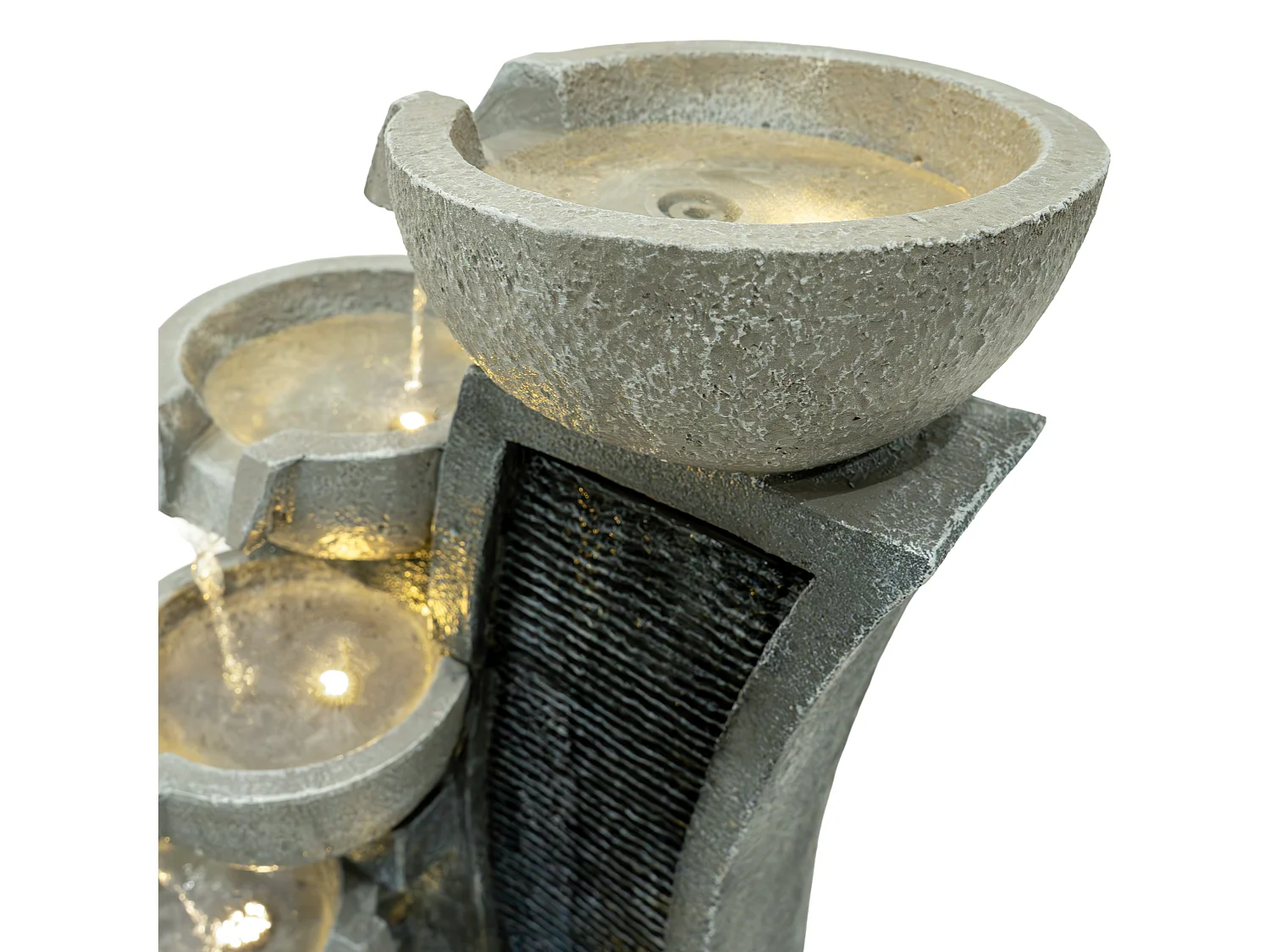 Kaskadierende Outdoor-Wasseranlage – Elektrischer Gartenbrunnen in Grau – 5 warmweiße LED-Leuchten – Sleek Streams