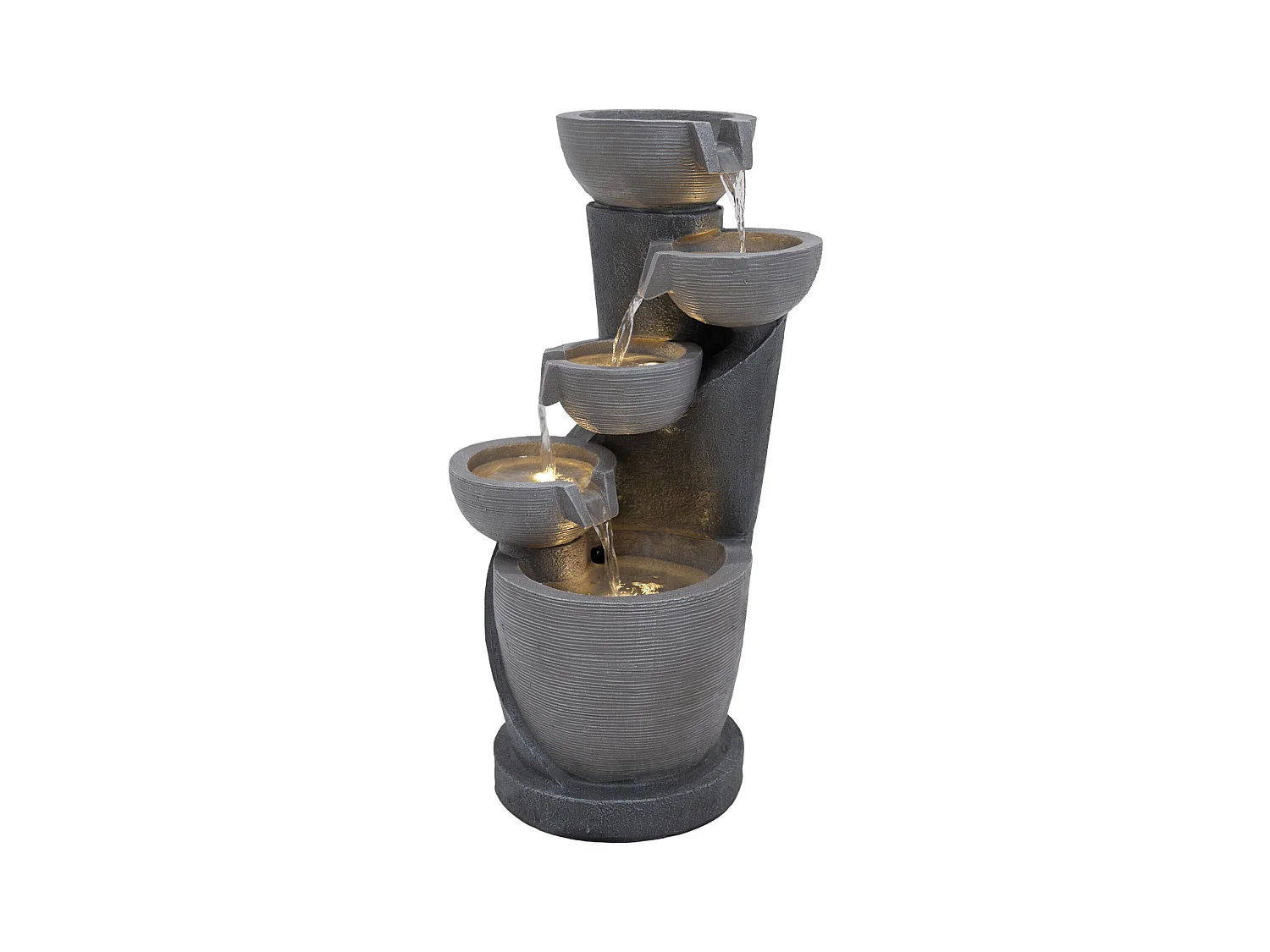 Fontana Cascata da Esterno in Poliresina Grigia con 4 Luci LED Bianche Calde, Pompa Elettrica, Cavo da 7m – Illusion Lagoon + Spazzola per Pulizia Inclusa
