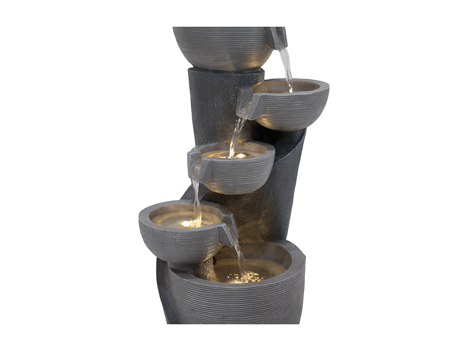 Fontana Cascata da Esterno in Poliresina Grigia con 4 Luci LED Bianche Calde, Pompa Elettrica, Cavo da 7m – Illusion Lagoon + Spazzola per Pulizia Inclusa