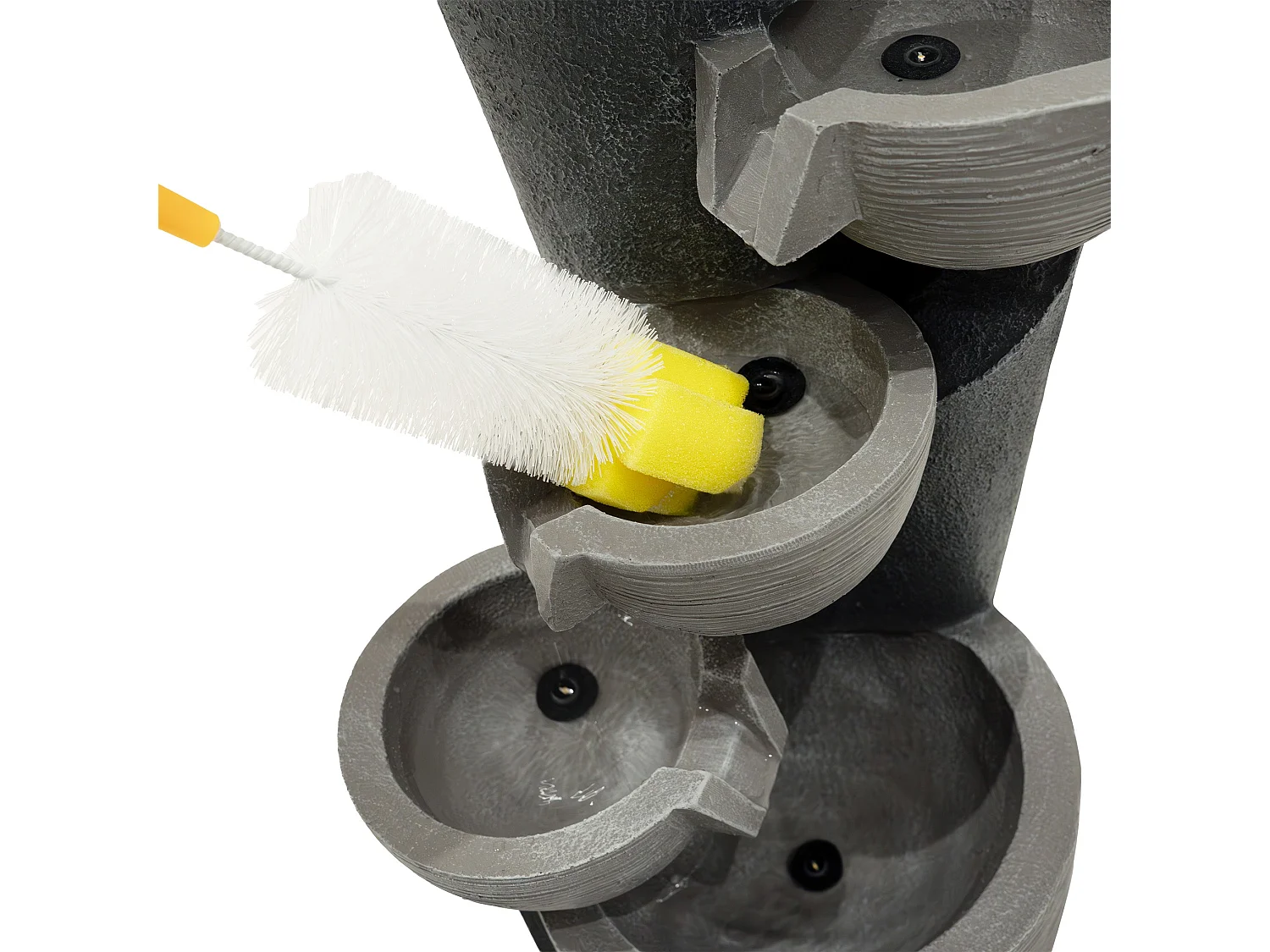 Fontana Cascata da Esterno in Poliresina Grigia con 4 Luci LED Bianche Calde, Pompa Elettrica, Cavo da 7m – Illusion Lagoon + Spazzola per Pulizia Inclusa