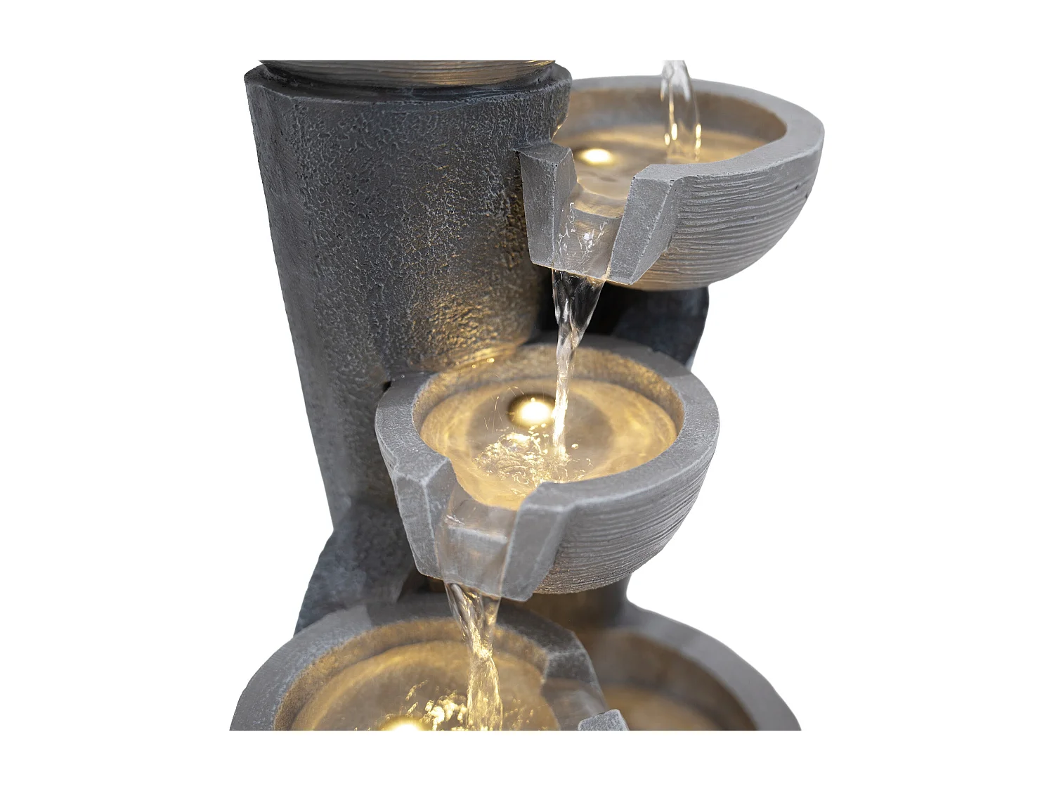 Fontana Cascata da Esterno in Poliresina Grigia con 4 Luci LED Bianche Calde, Pompa Elettrica, Cavo da 7m – Illusion Lagoon + Spazzola per Pulizia Inclusa