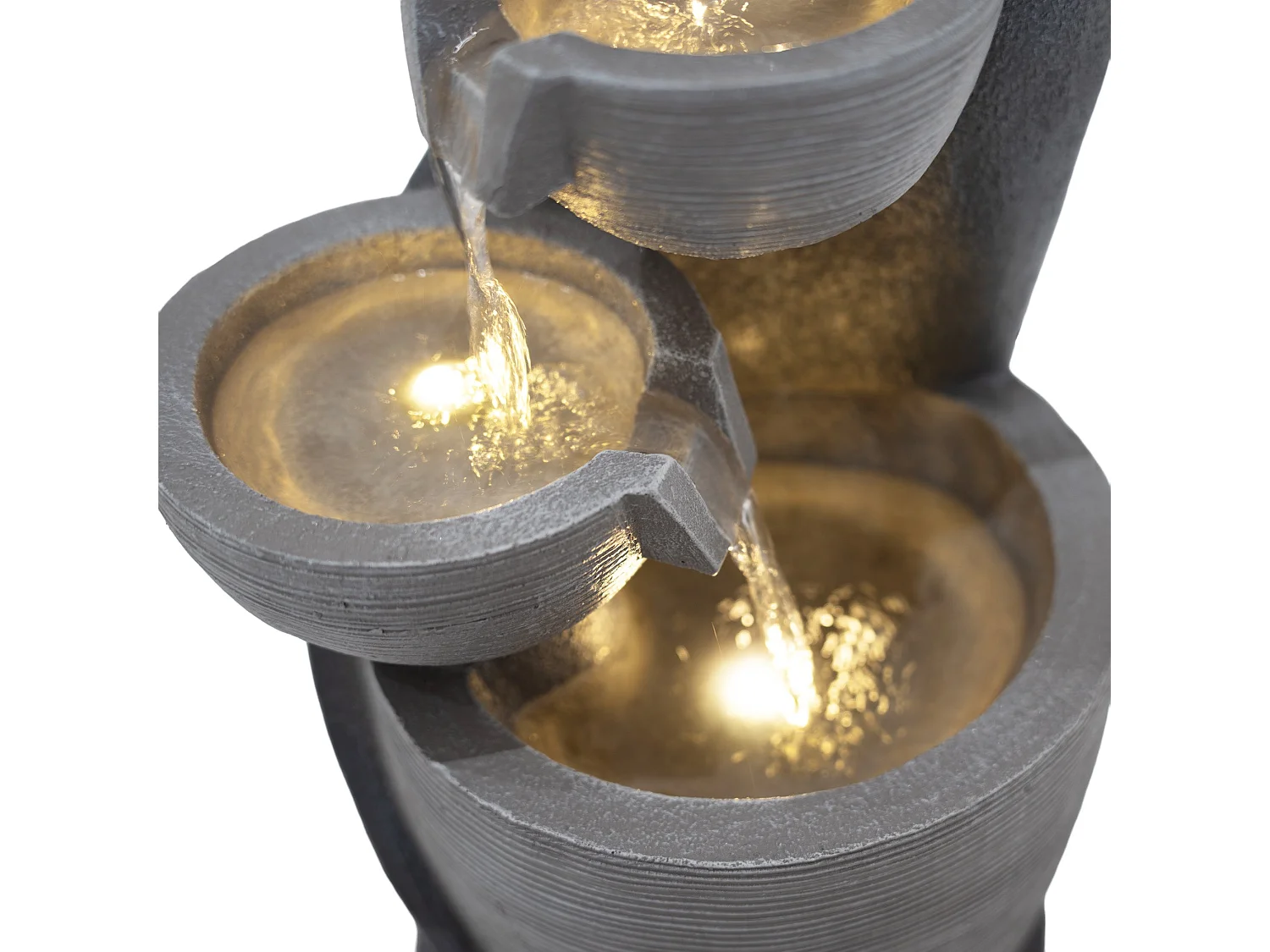 Fontana Cascata da Esterno in Poliresina Grigia con 4 Luci LED Bianche Calde, Pompa Elettrica, Cavo da 7m – Illusion Lagoon + Spazzola per Pulizia Inclusa