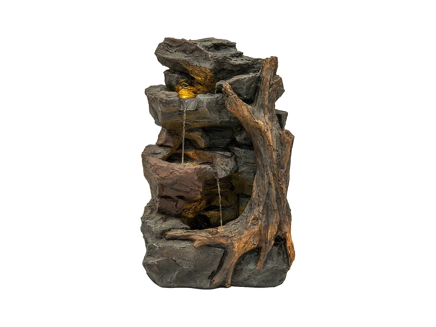 Fontana Cascata da Esterno in Poliresina Grigia con 3 Luci LED Bianche Calde, Pompa Elettrica, Cavo da 7m – Willow Springs + Spazzola per Pulizia Inclusa