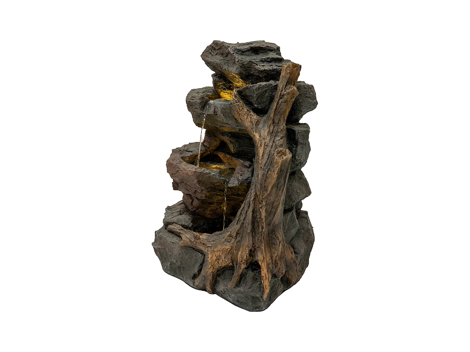 Fontana Cascata da Esterno in Poliresina Grigia con 3 Luci LED Bianche Calde, Pompa Elettrica, Cavo da 7m – Willow Springs + Spazzola per Pulizia Inclusa