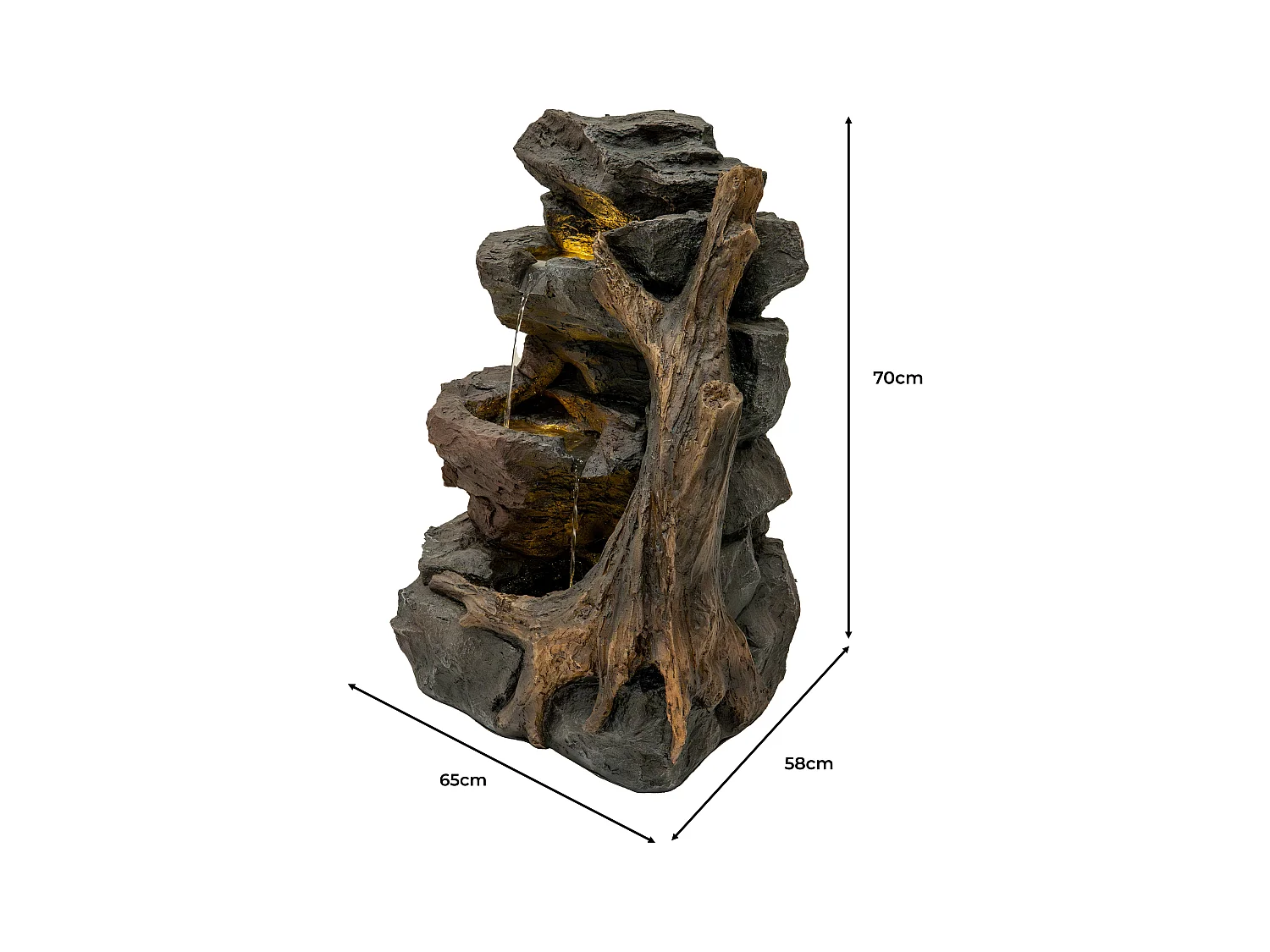 Fontana Cascata da Esterno in Poliresina Grigia con 3 Luci LED Bianche Calde, Pompa Elettrica, Cavo da 7m – Willow Springs + Spazzola per Pulizia Inclusa