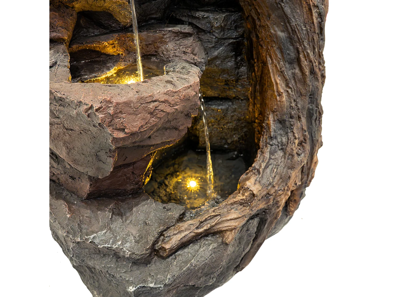 Fontana Cascata da Esterno in Poliresina Grigia con 3 Luci LED Bianche Calde, Pompa Elettrica, Cavo da 7m – Willow Springs + Spazzola per Pulizia Inclusa