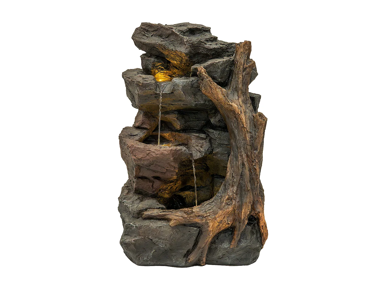 Fontana Cascata da Esterno in Poliresina Grigia con 3 Luci LED Bianche Calde, Pompa Elettrica, Cavo da 7m – Willow Springs + Spazzola per Pulizia Inclusa