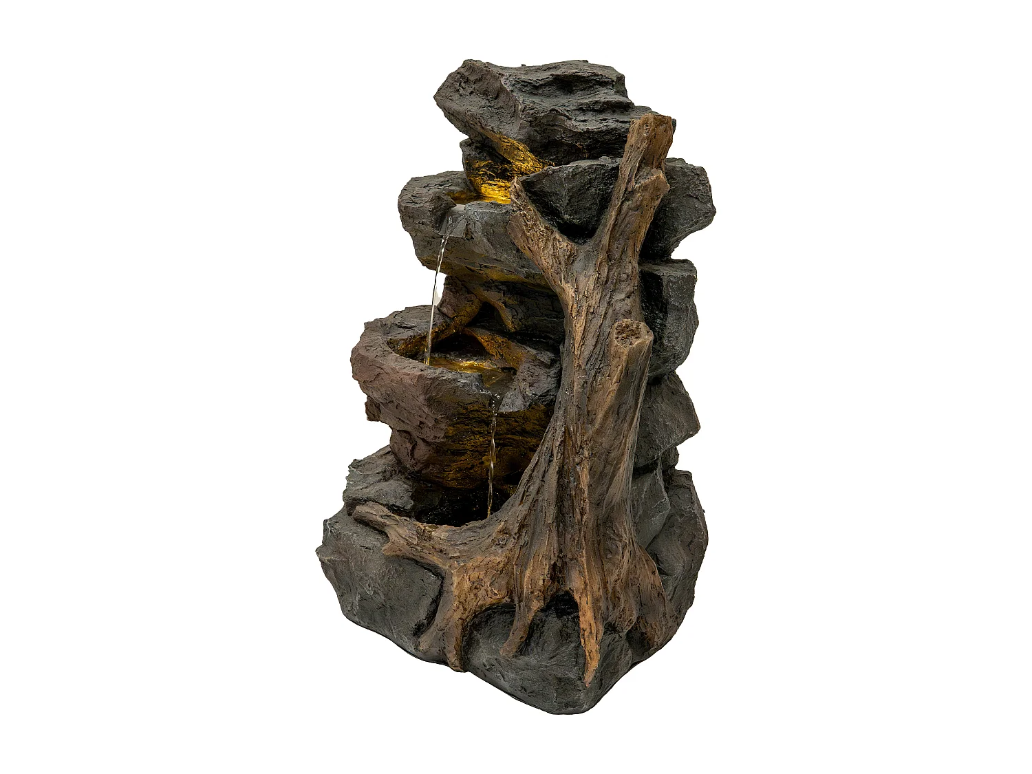 Fontana Cascata da Esterno in Poliresina Grigia con 3 Luci LED Bianche Calde, Pompa Elettrica, Cavo da 7m – Willow Springs + Spazzola per Pulizia Inclusa