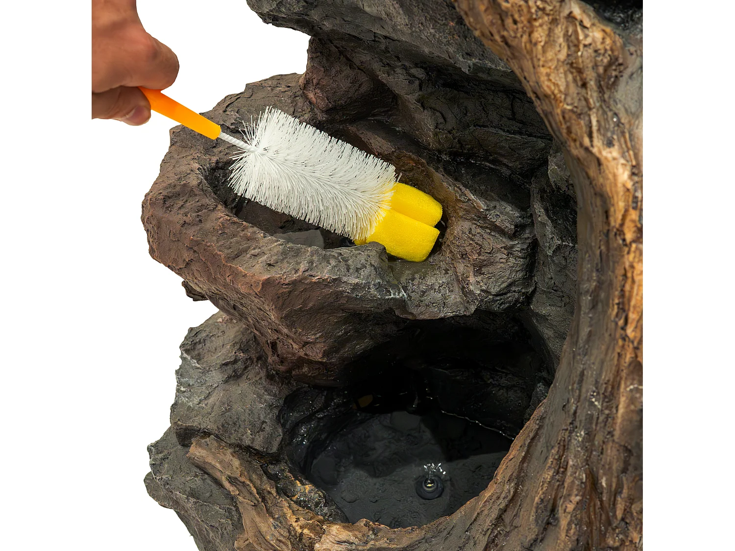 Fontana Cascata da Esterno in Poliresina Grigia con 3 Luci LED Bianche Calde, Pompa Elettrica, Cavo da 7m – Willow Springs + Spazzola per Pulizia Inclusa