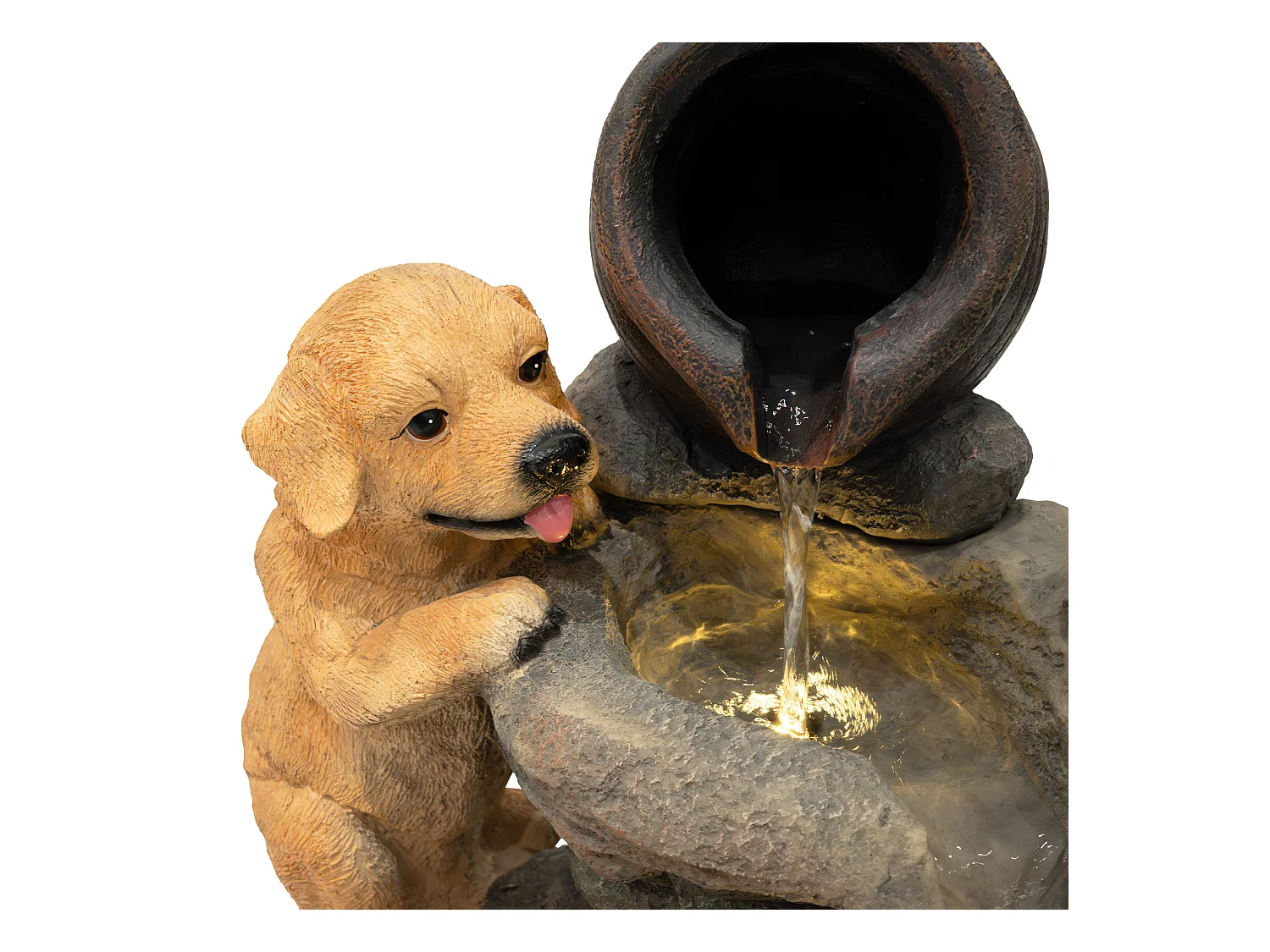 Kaskadierende Outdoor-Wasseranlage – Elektrischer Gartenbrunnen in Grau – warmweiße LED-Leuchten – Canine Creek