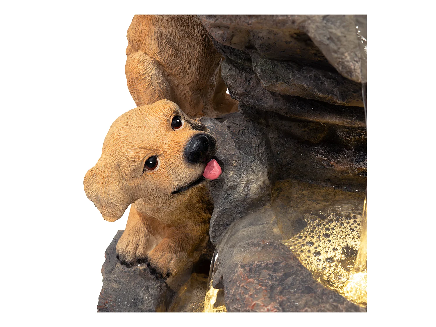 Kaskadierende Outdoor-Wasseranlage – Elektrischer Gartenbrunnen in Grau – warmweiße LED-Leuchten – Canine Creek