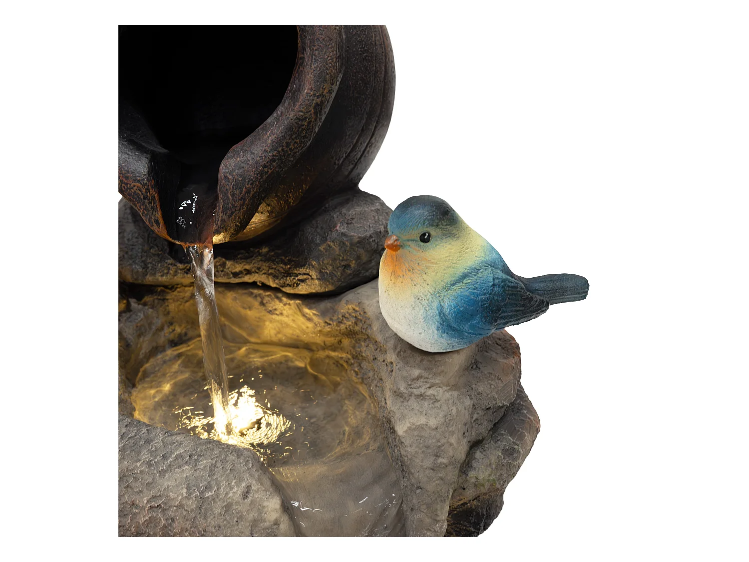 Kaskadierende Outdoor-Wasseranlage – Elektrischer Gartenbrunnen in Grau – warmweiße LED-Leuchten – Canine Creek