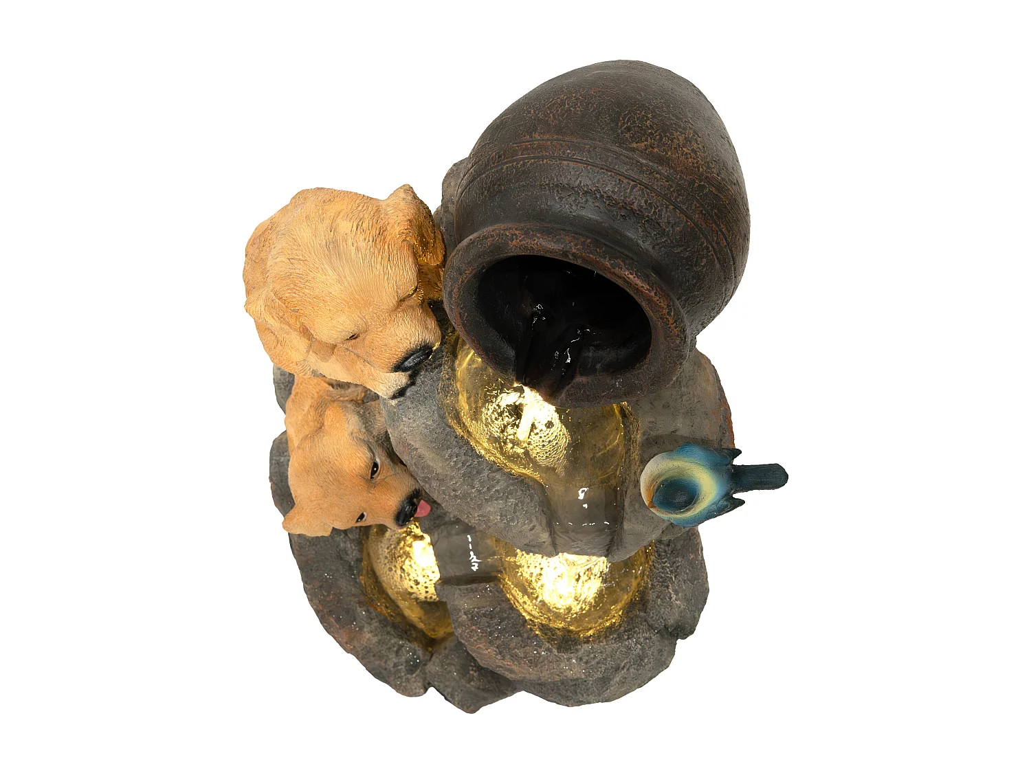 Kaskadierende Outdoor-Wasseranlage – Elektrischer Gartenbrunnen in Grau – warmweiße LED-Leuchten – Canine Creek