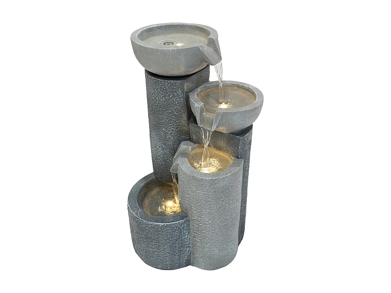 Kaskadierende Outdoor-Wasseranlage – Elektrischer Gartenbrunnen in Grau – 3 warmweiße LED-Leuchten – Tranquil Tiers