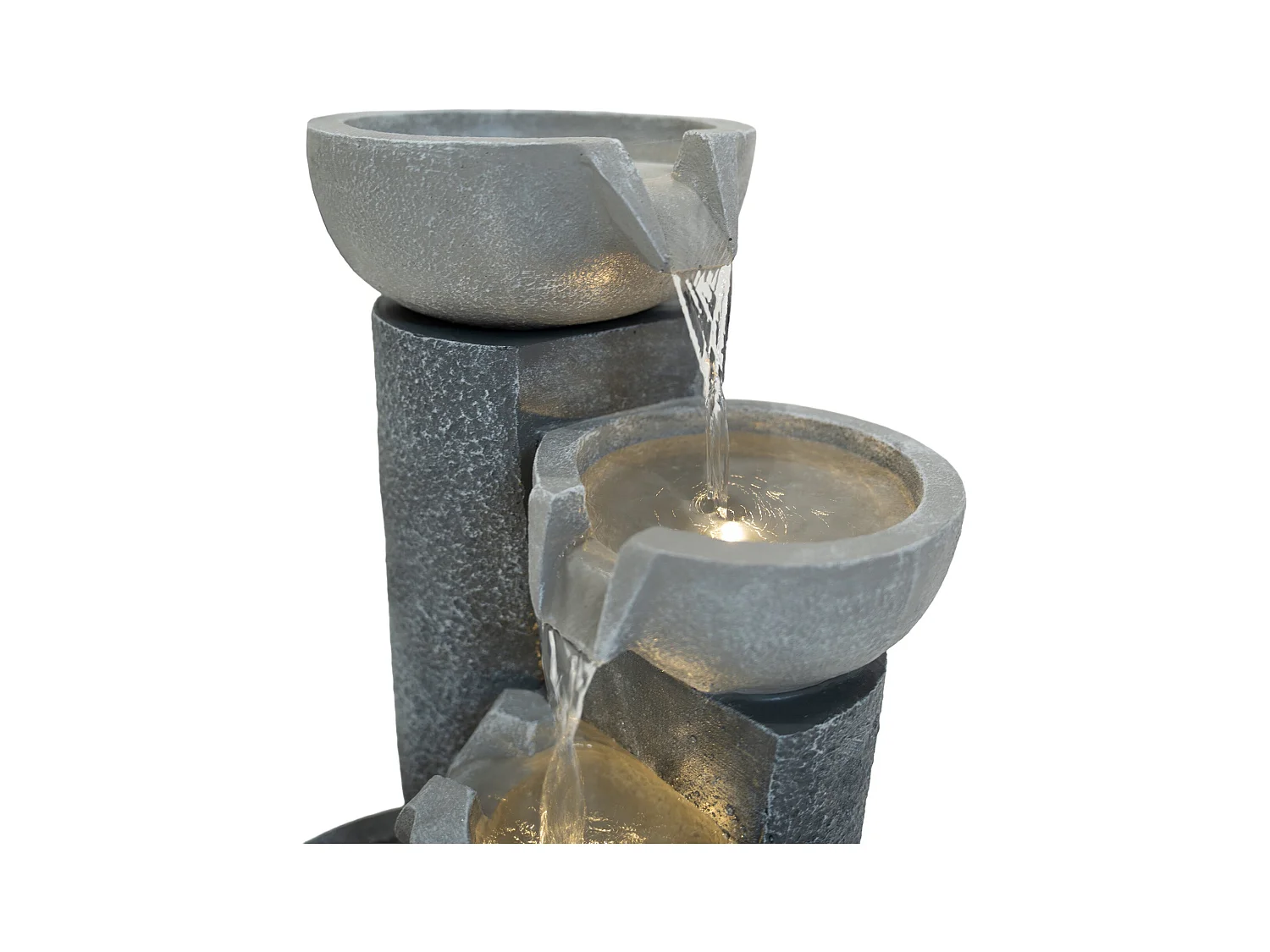 Fontana Cascata da Esterno in Poliresina Grigia con 4 Luci LED Bianche Calde, Pompa Elettrica, Cavo da 7m – Tranquil Tiers + Spazzola per Pulizia Inclusa