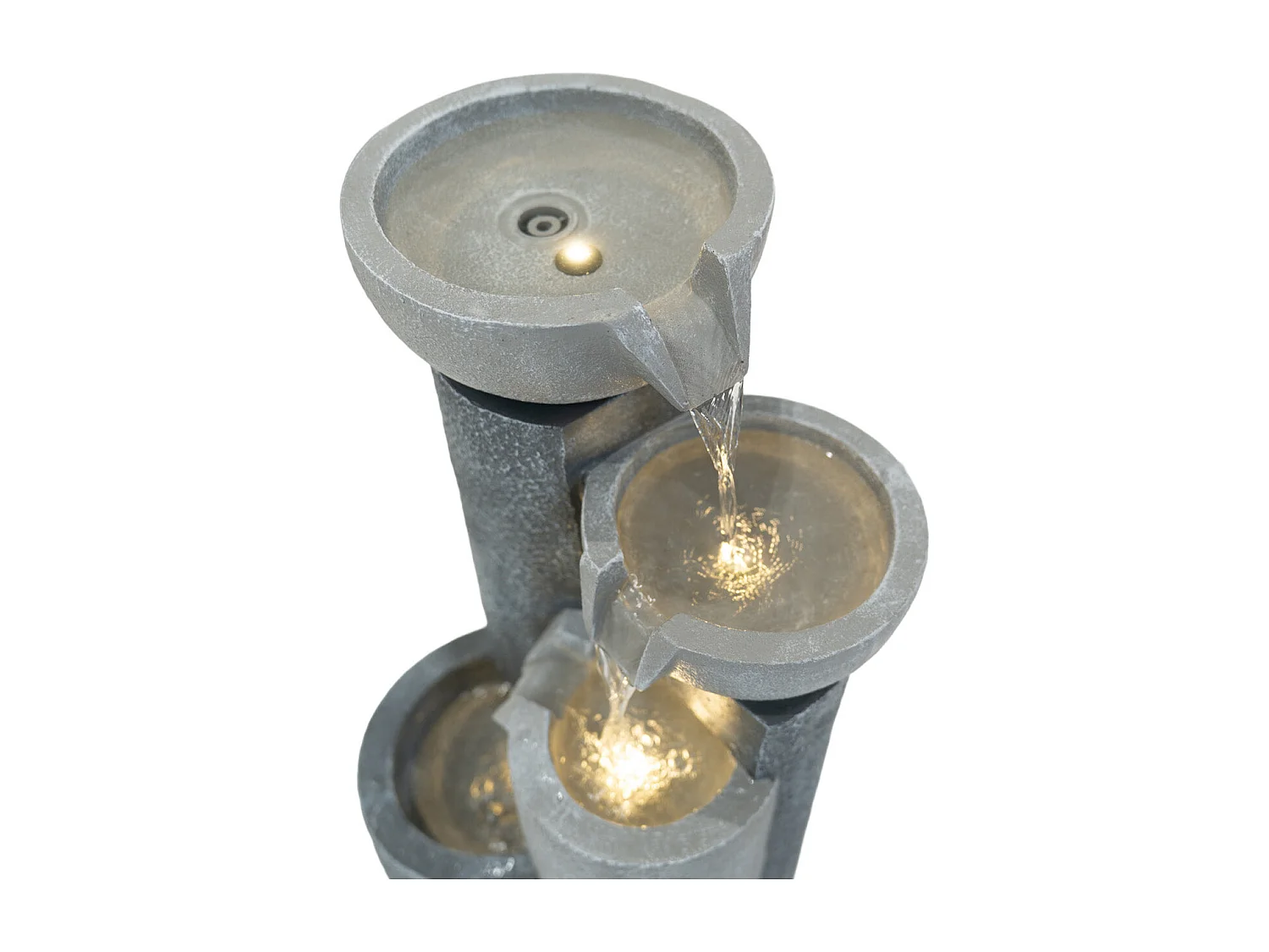 Fontana Cascata da Esterno in Poliresina Grigia con 4 Luci LED Bianche Calde, Pompa Elettrica, Cavo da 7m – Tranquil Tiers + Spazzola per Pulizia Inclusa