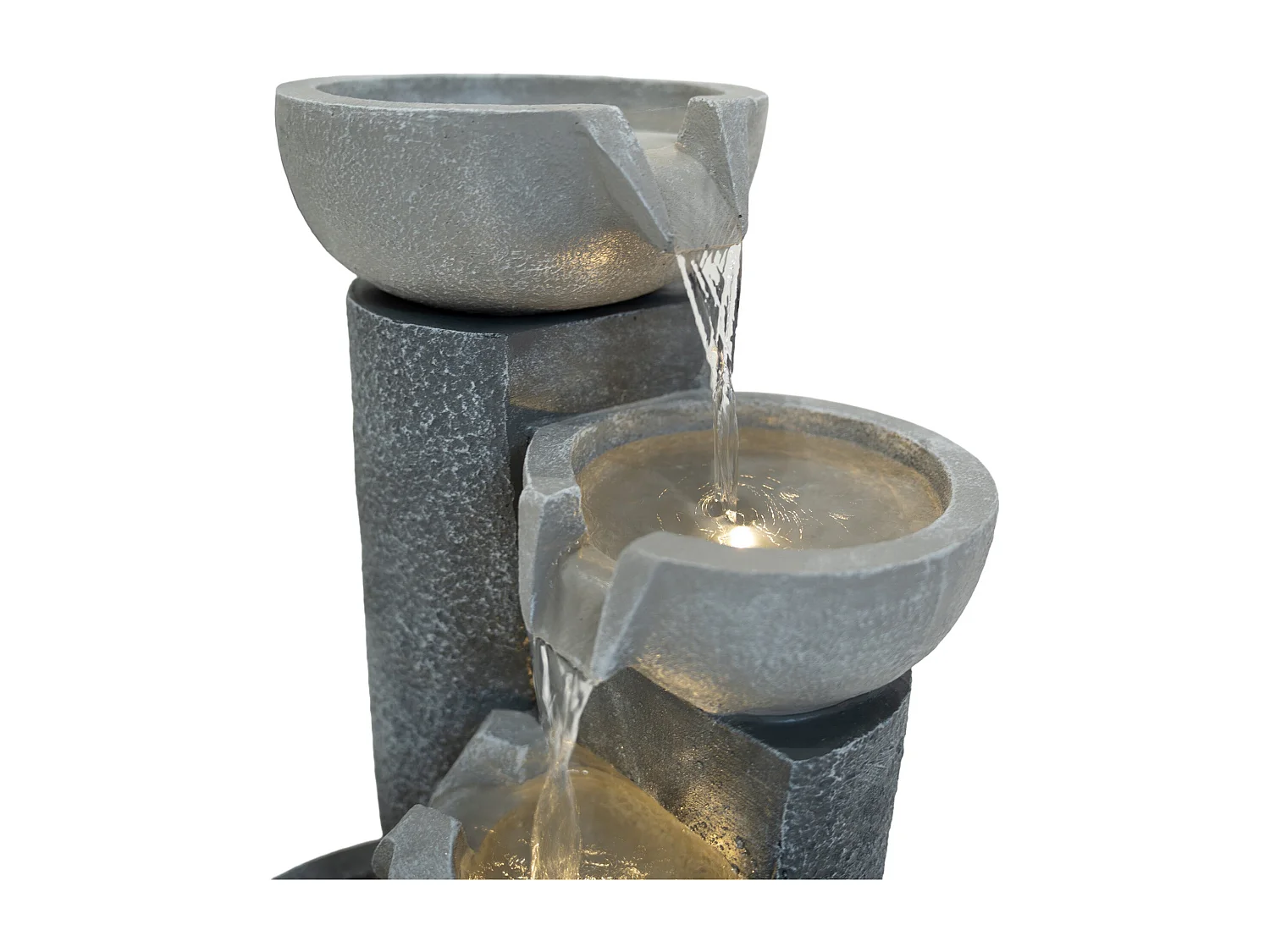 Fontana Cascata da Esterno in Poliresina Grigia con 4 Luci LED Bianche Calde, Pompa Elettrica, Cavo da 7m – Tranquil Tiers + Spazzola per Pulizia Inclusa