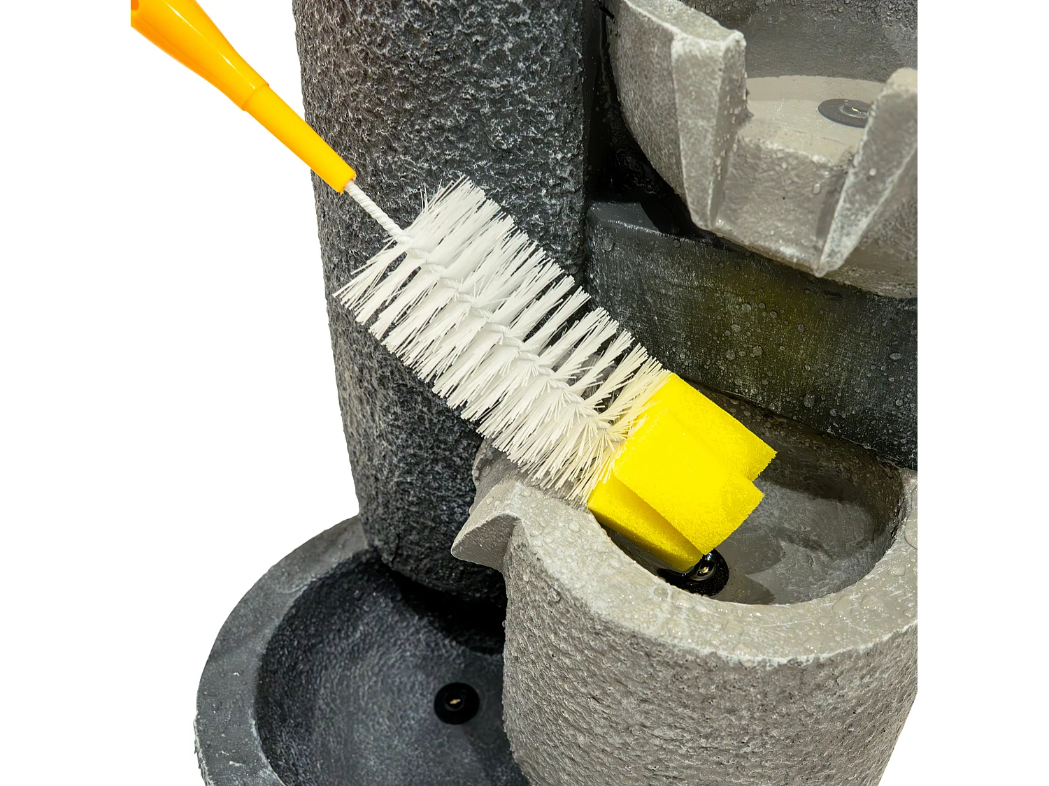 Fontana Cascata da Esterno in Poliresina Grigia con 4 Luci LED Bianche Calde, Pompa Elettrica, Cavo da 7m – Tranquil Tiers + Spazzola per Pulizia Inclusa