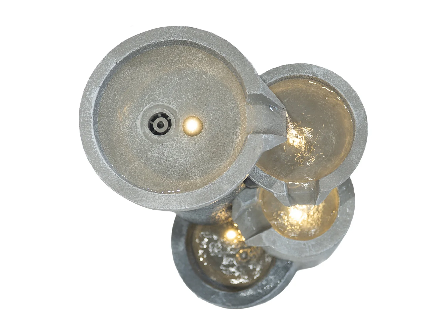 Fontana Cascata da Esterno in Poliresina Grigia con 4 Luci LED Bianche Calde, Pompa Elettrica, Cavo da 7m – Tranquil Tiers + Spazzola per Pulizia Inclusa