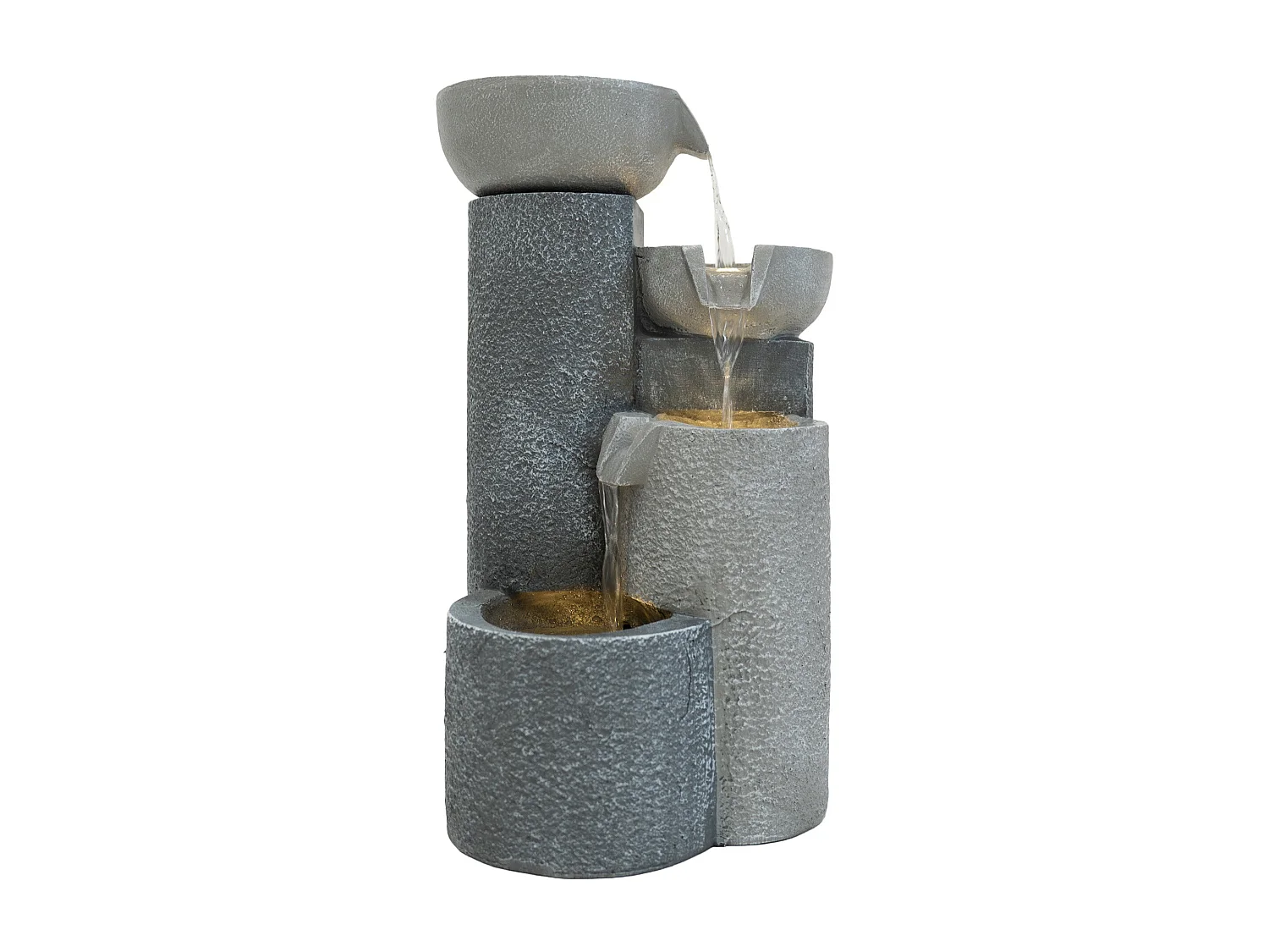 Fontana Cascata da Esterno in Poliresina Grigia con 4 Luci LED Bianche Calde, Pompa Elettrica, Cavo da 7m – Tranquil Tiers + Spazzola per Pulizia Inclusa